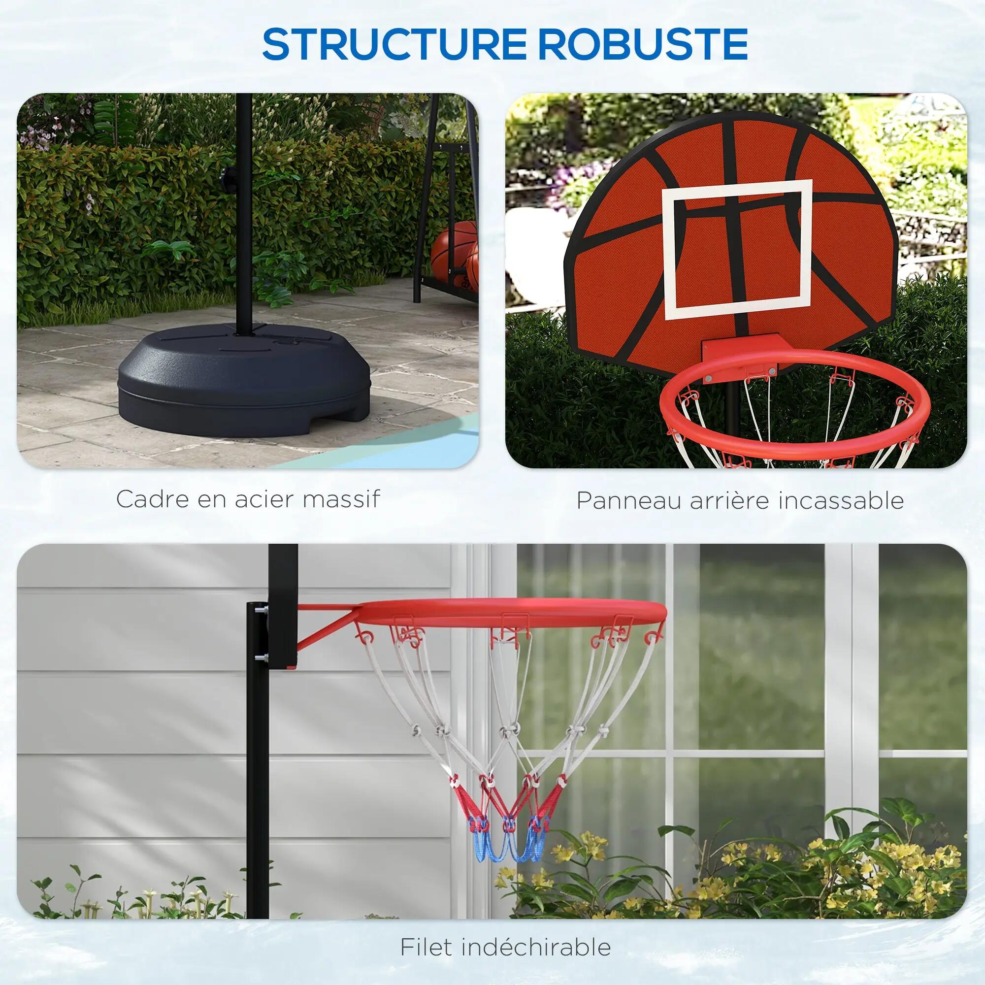 Support panier de basket-ball 2 en 1 avec hauteur réglable 129-179 cm et jeu 9/9