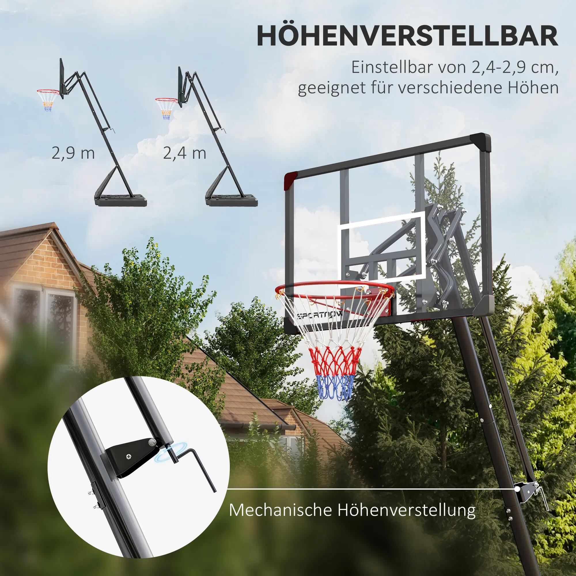 Support de basket-ball, hauteur de panier réglable de 2,3 à 2,9 m, barre de 6/9