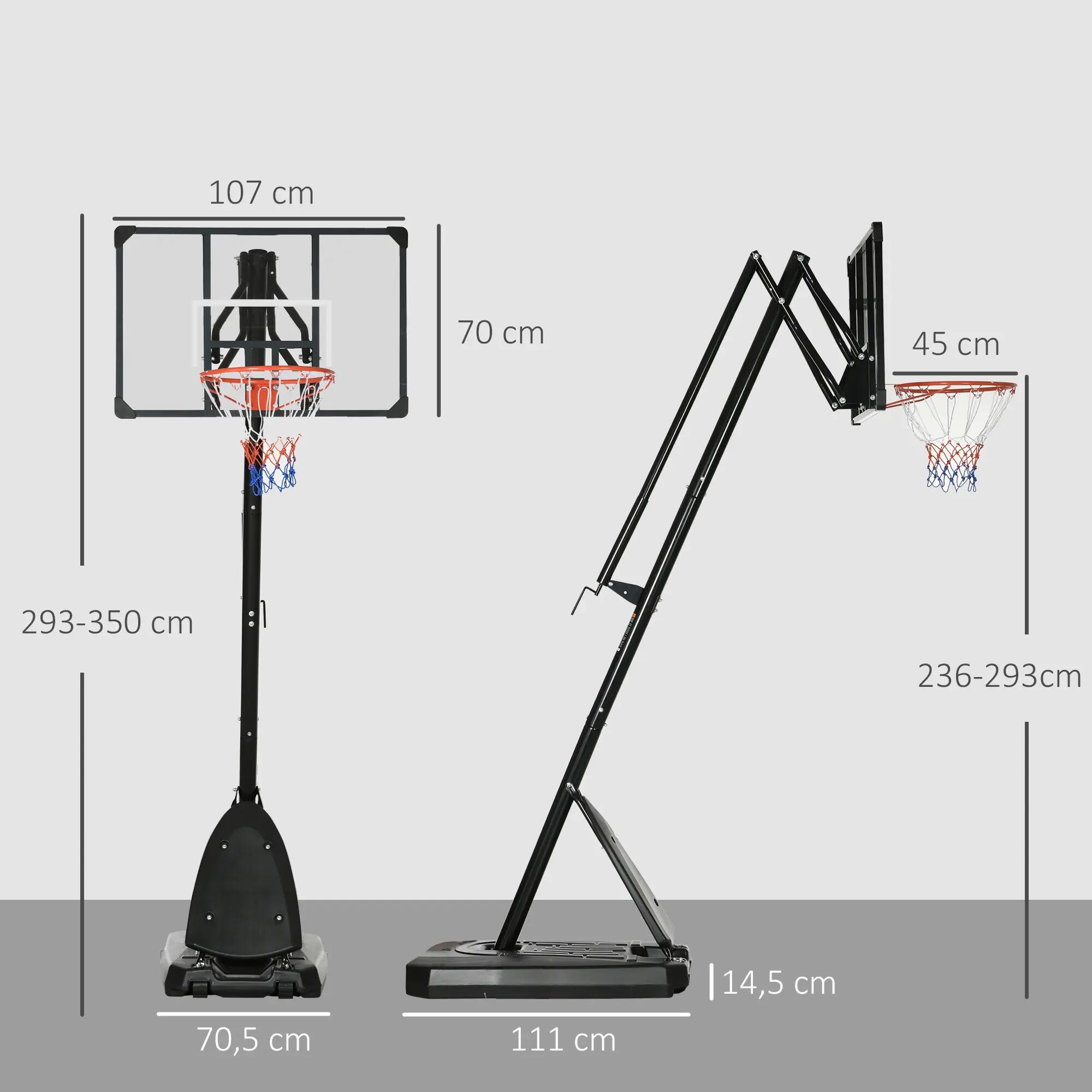 Support de basket-ball, hauteur de panier réglable de 2,3 à 2,9 m, barre de 5/9