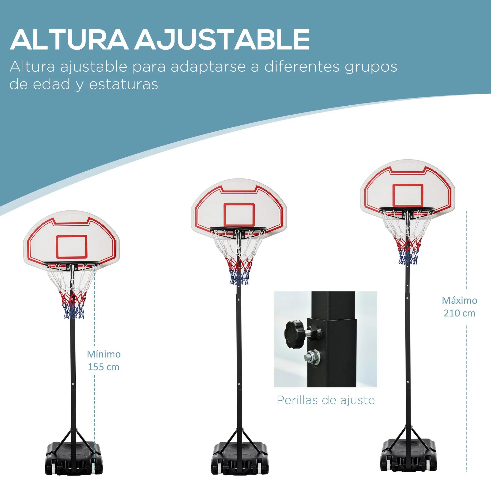 Panier de basket-ball à hauteur réglable (155-210 cm), base lestable et roulette 6/9