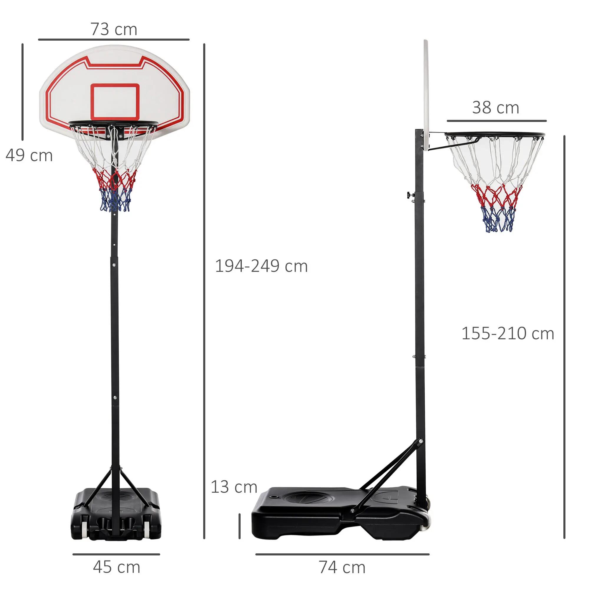Panier de basket-ball d'extérieur avec support et hauteur réglable en acier 5/9