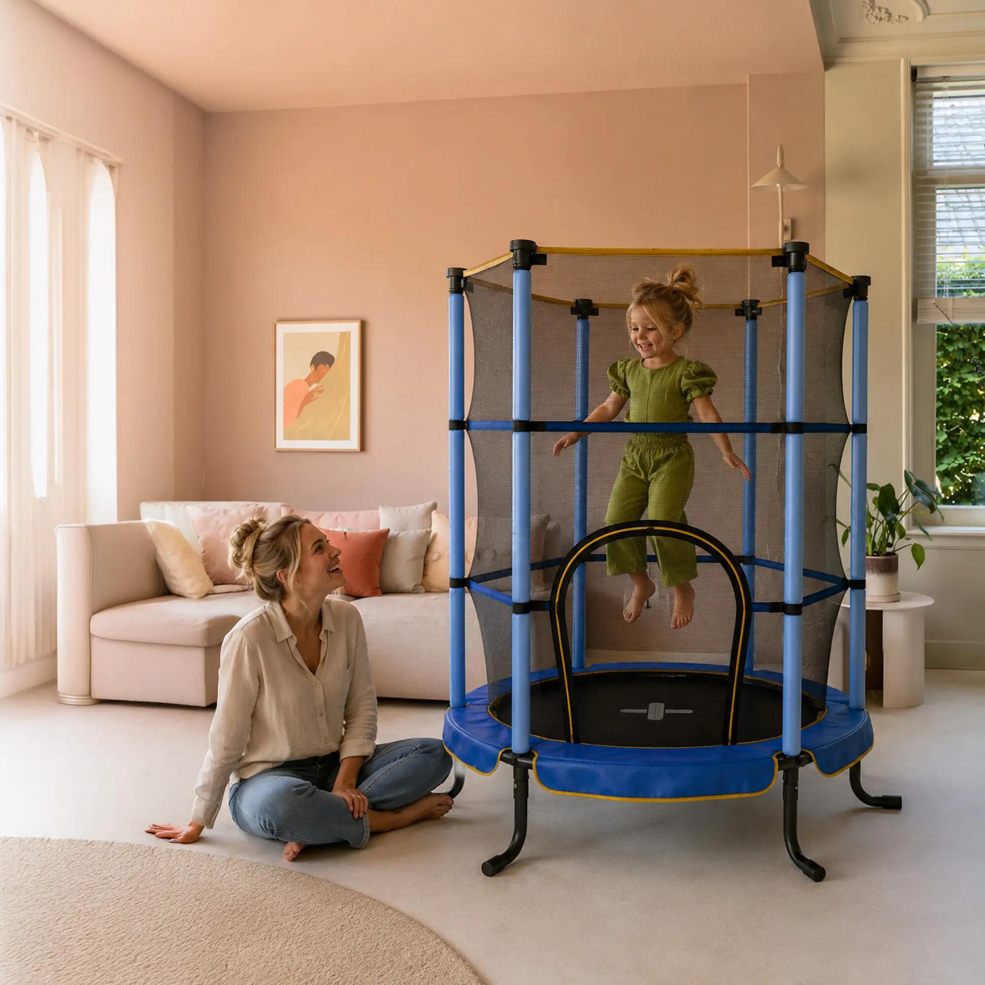 Kinder Indoor Trampolin 140 cm - Mit Sicherheitsnetz - Blau 4/7