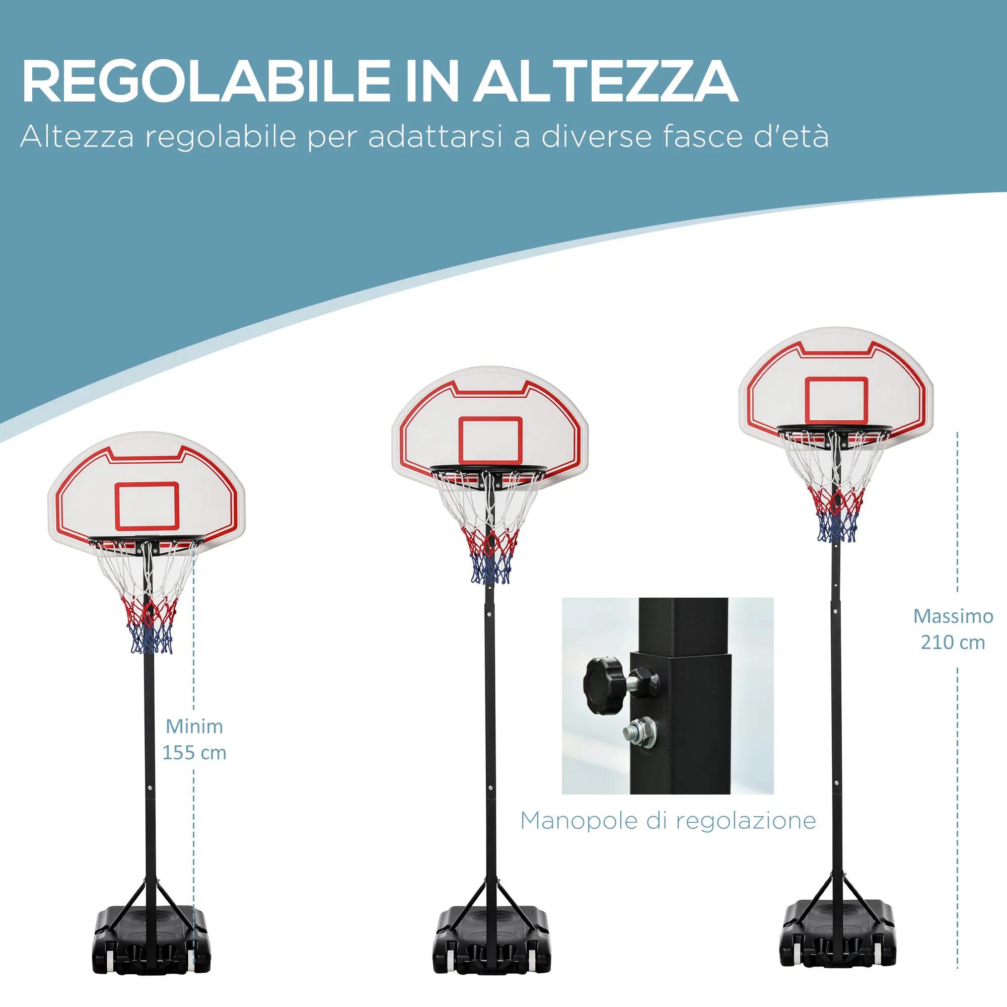 Panier de basket-ball d'extérieur avec support et hauteur réglable en acier 6/9