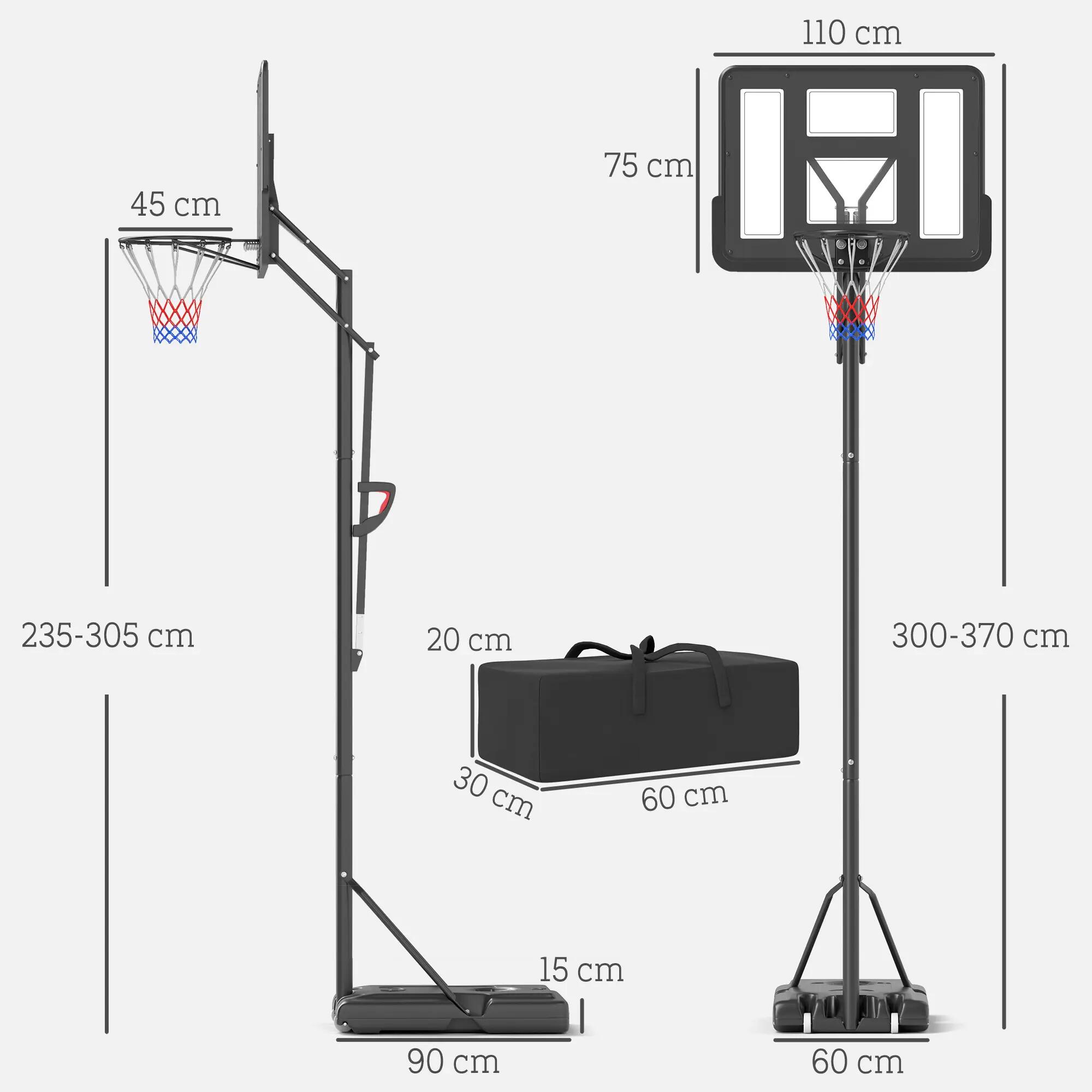 Canasta de Baloncesto para mates HOMCOM con soporte ajustable de 235-305 cm 3/8
