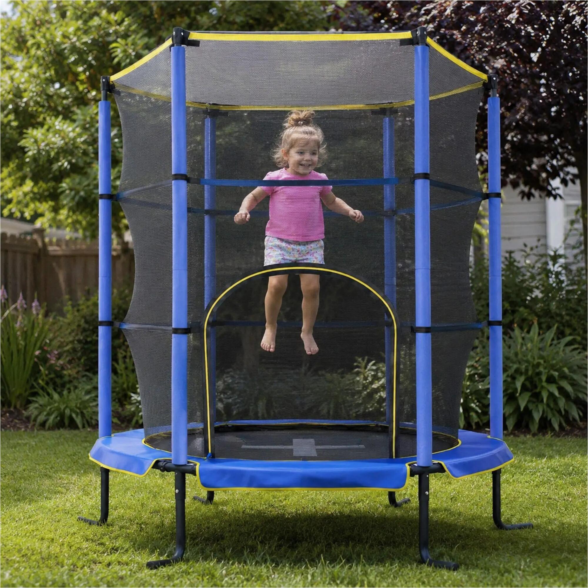 Kinder Indoor Trampolin 140 cm - Mit Sicherheitsnetz - Blau 2/7
