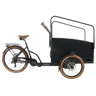 Vogue caddy elektrische bakfiets - mat zwart met bruine accenten - 468wh - 48 cm