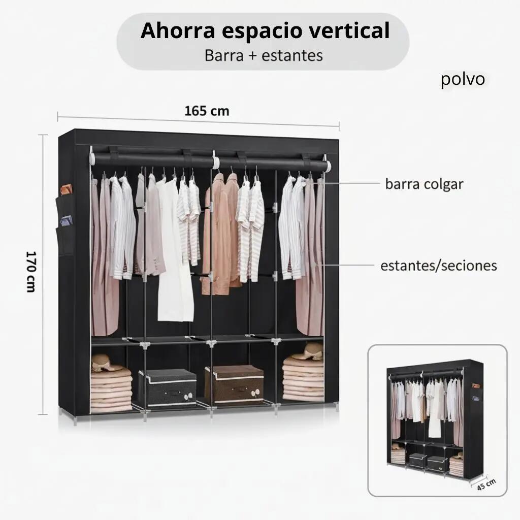 Armario de Camping Plegable Portátil con 8 Estantes, Barra y Cremallera 6/7