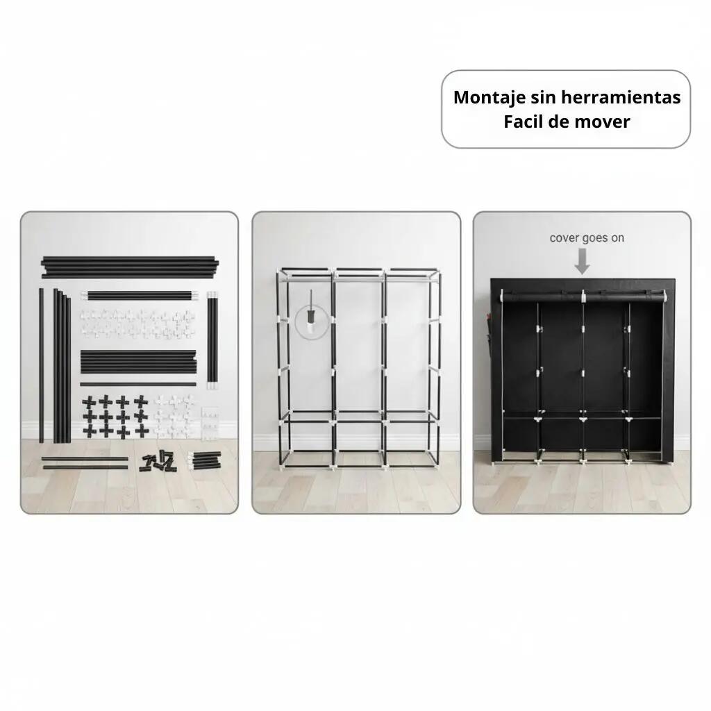 Armario de Camping Plegable Portátil con 8 Estantes, Barra y Cremallera 5/7