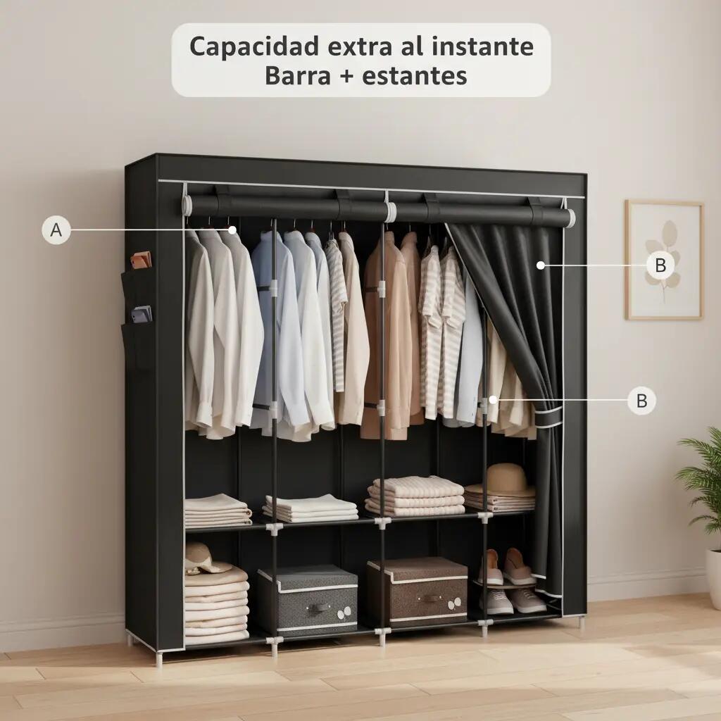 Armario de Camping Plegable Portátil con 8 Estantes, Barra y Cremallera 4/7