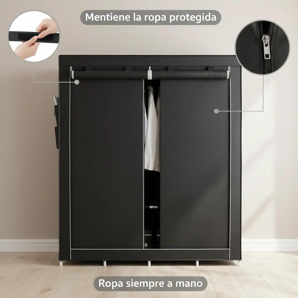 Armario de Camping Plegable Portátil con 8 Estantes, Barra y Cremallera 3/7