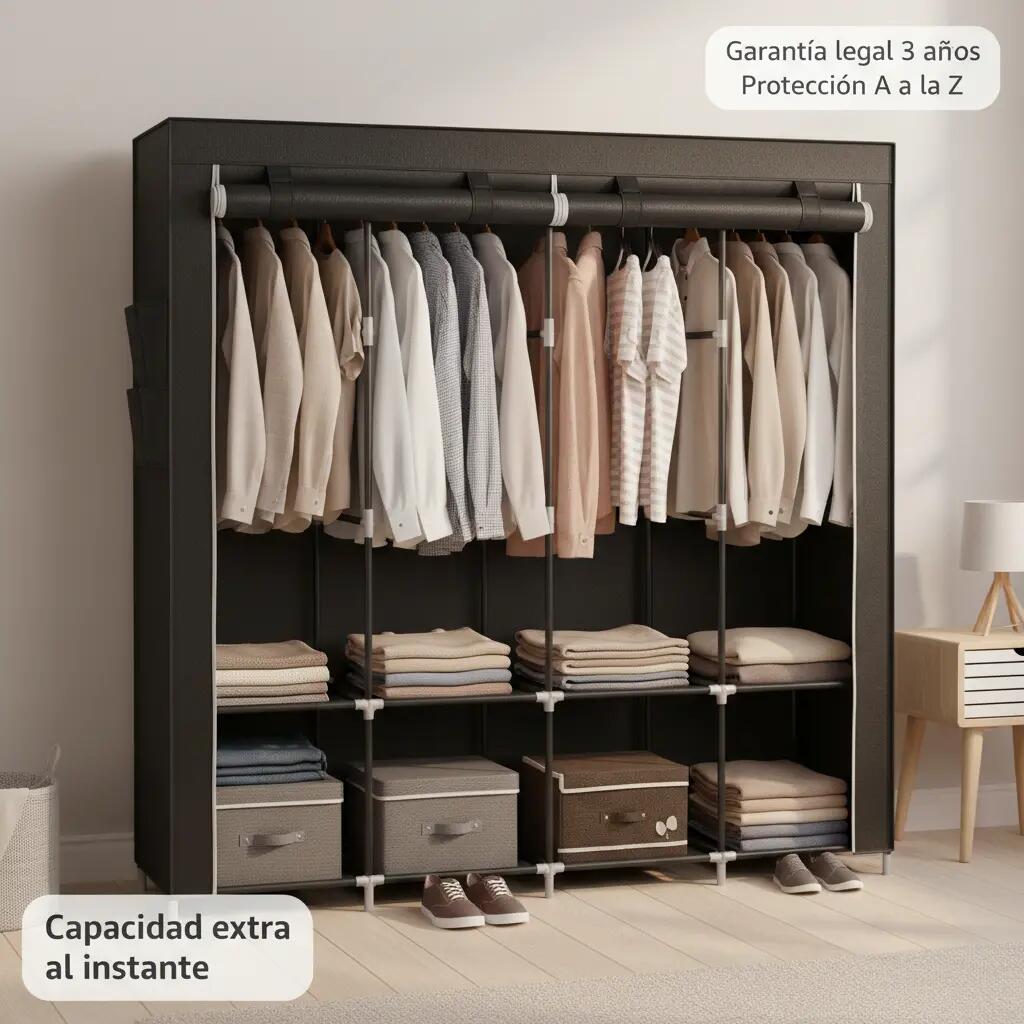 Armario de Camping Plegable Portátil con 8 Estantes, Barra y Cremallera 2/7