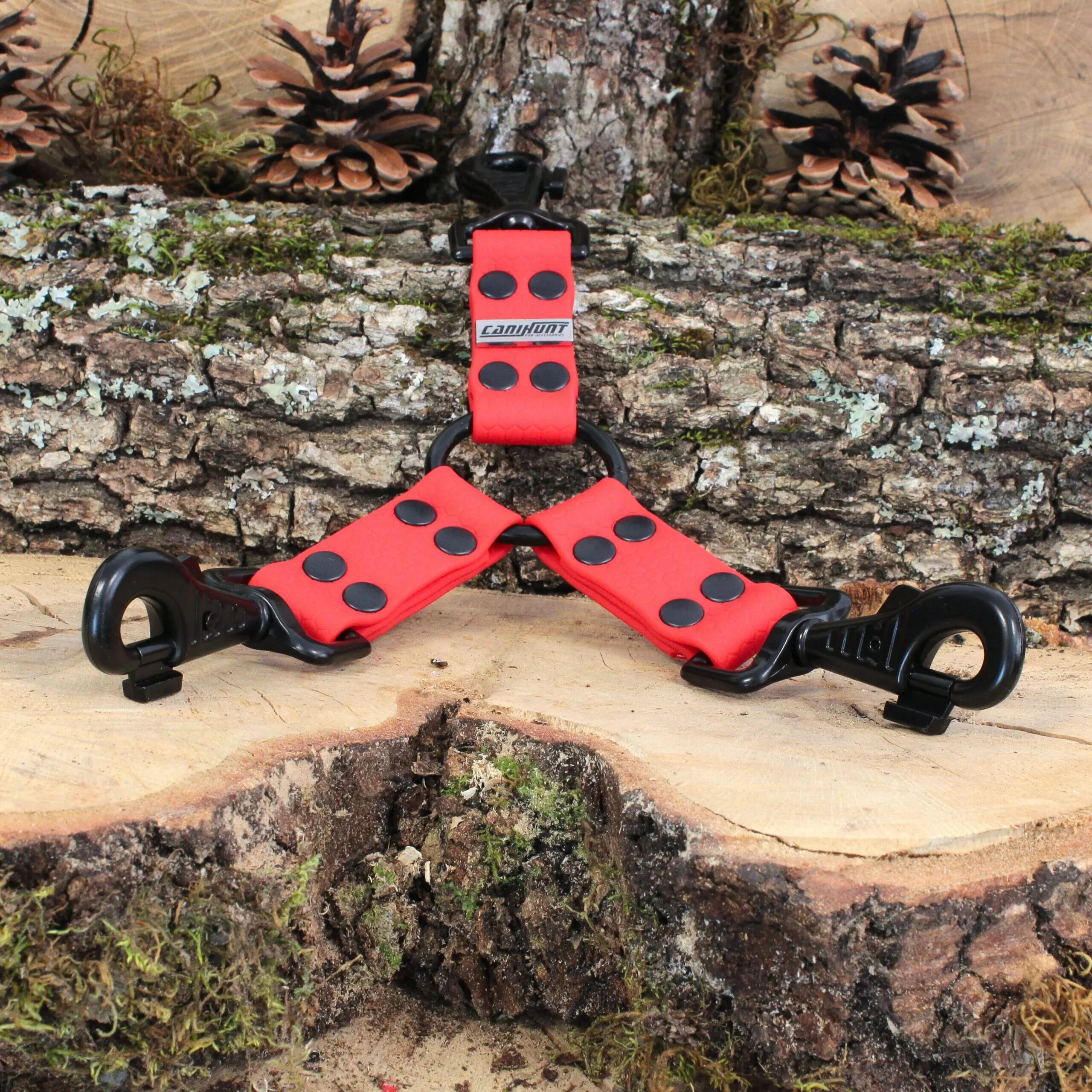 CANIHUNT-KOPPELING MADE IN FRANCE HEXA 3 HONDEN KORT 15 CM breedte 25 mm ROOD 3/5