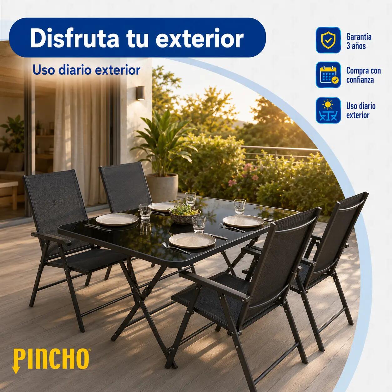 Conjunto Mesa Plegable y 4 Sillas de Jardín Terraza Acero Antracita 110x70 cm 7/9