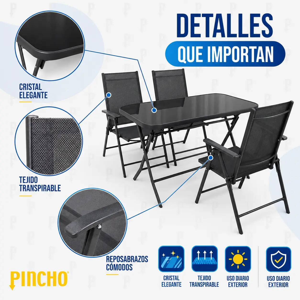 Conjunto Mesa Plegable y 4 Sillas de Jardín Terraza Acero Antracita 110x70 cm 6/9