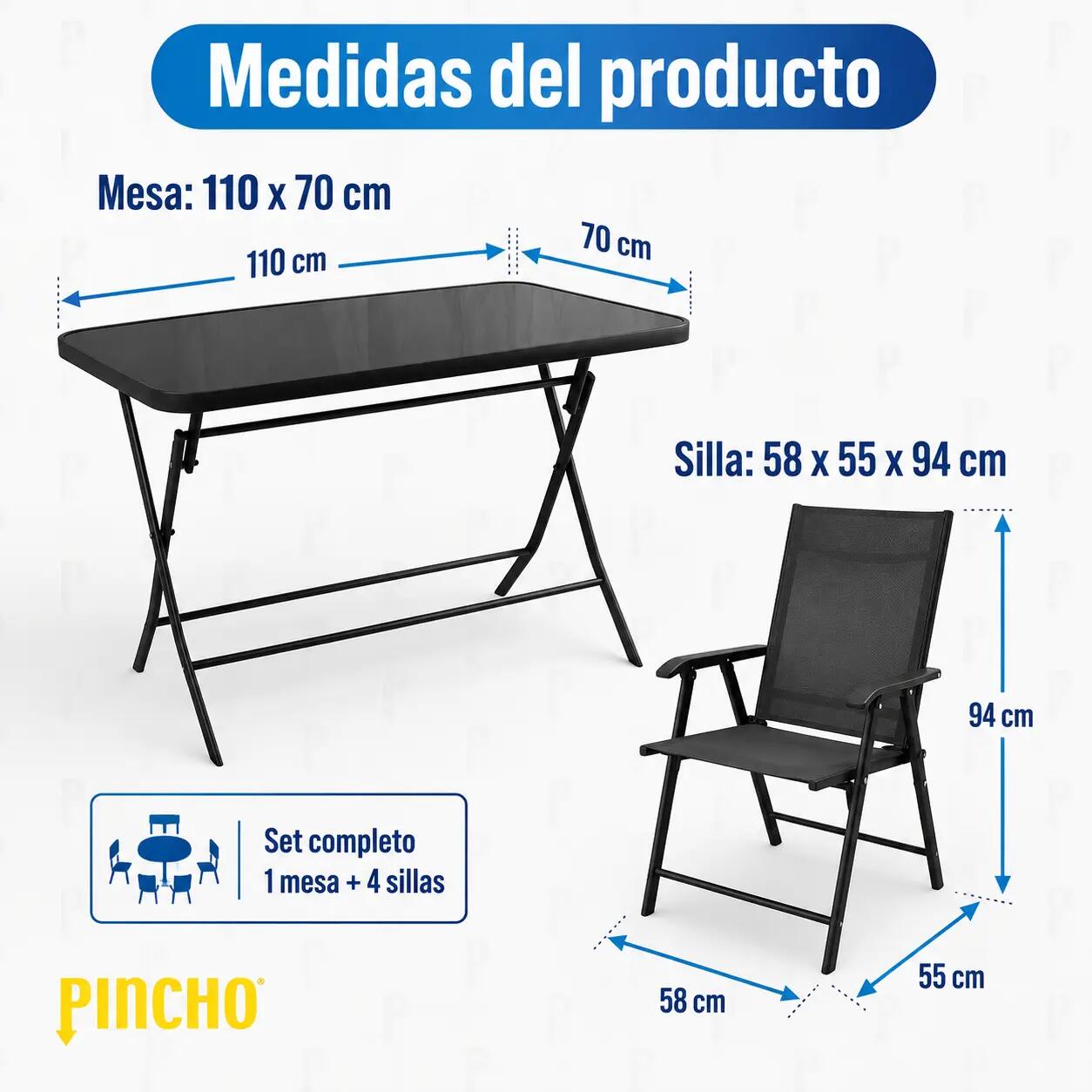 Conjunto Mesa Plegable y 4 Sillas de Jardín Terraza Acero Antracita 110x70 cm 5/9