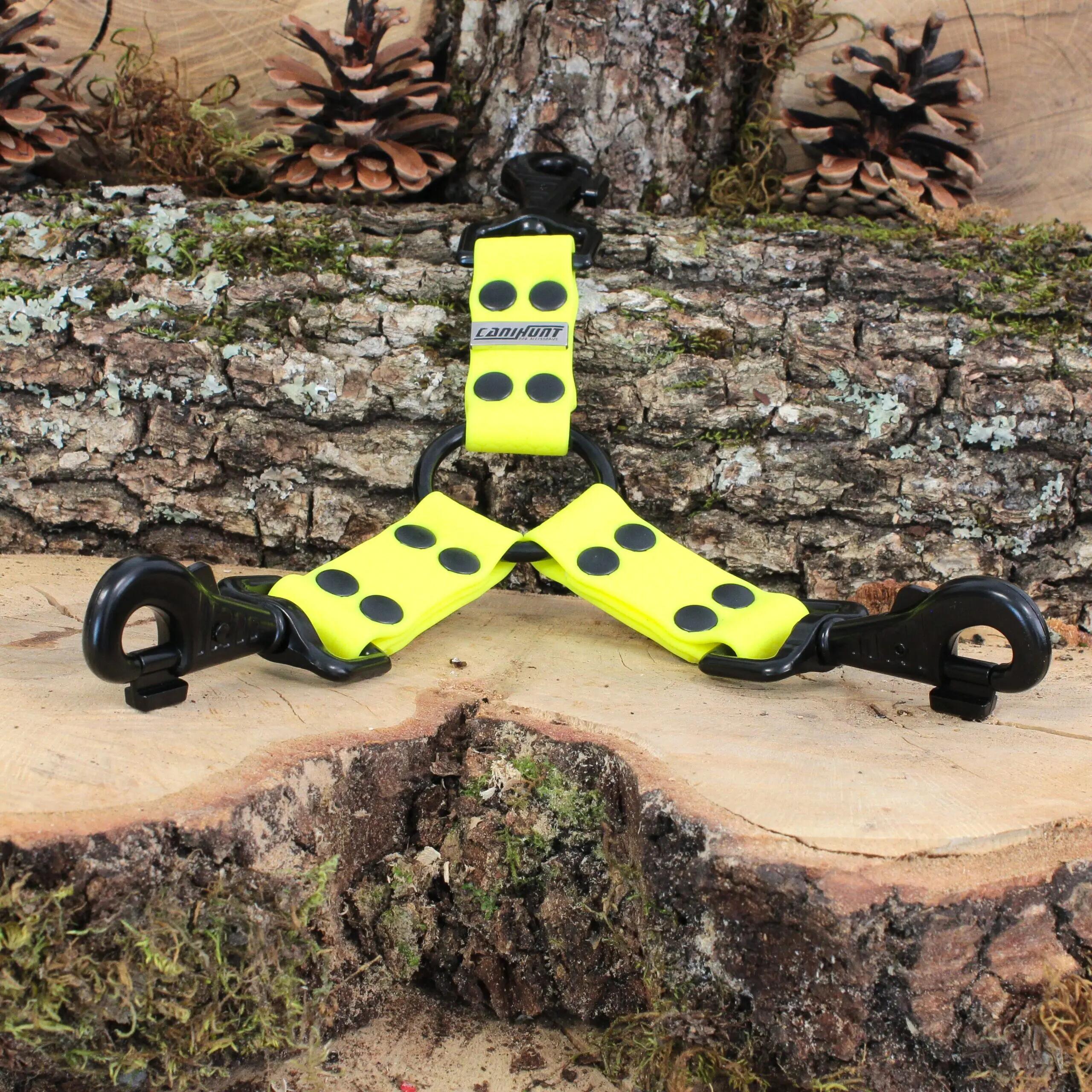 CANIHUNT-LEIDING MADE IN FRANCE HEXA 3 HONDEN KORT 15 CM breedte 25 mm GEEL 3/5