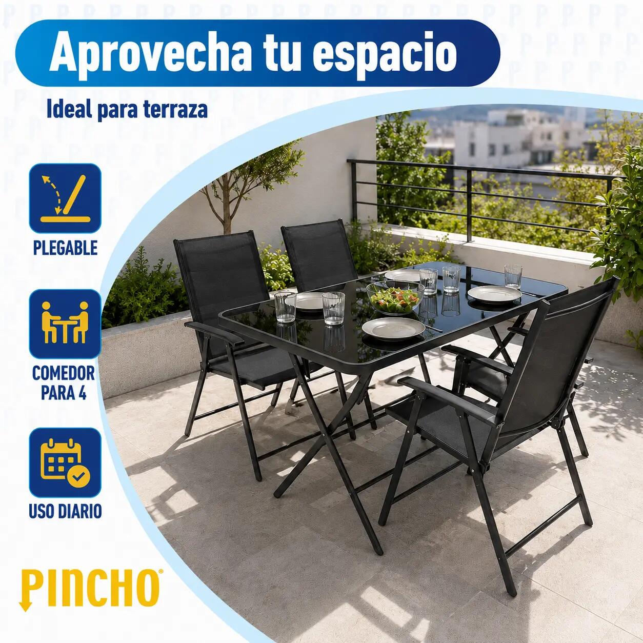 Conjunto Mesa Plegable y 4 Sillas de Jardín Terraza Acero Antracita 110x70 cm 3/9