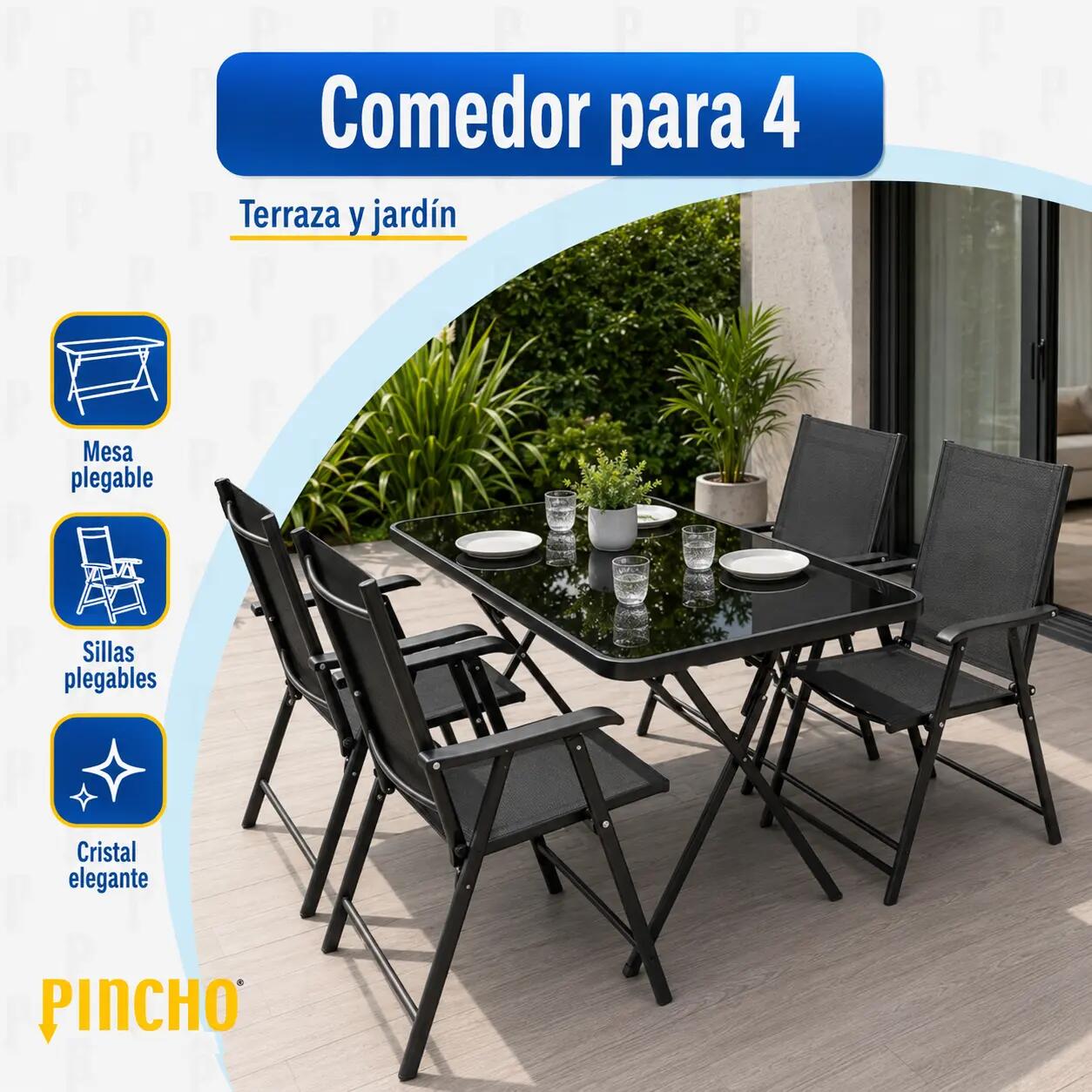 Conjunto Mesa Plegable y 4 Sillas de Jardín Terraza Acero Antracita 110x70 cm 2/9