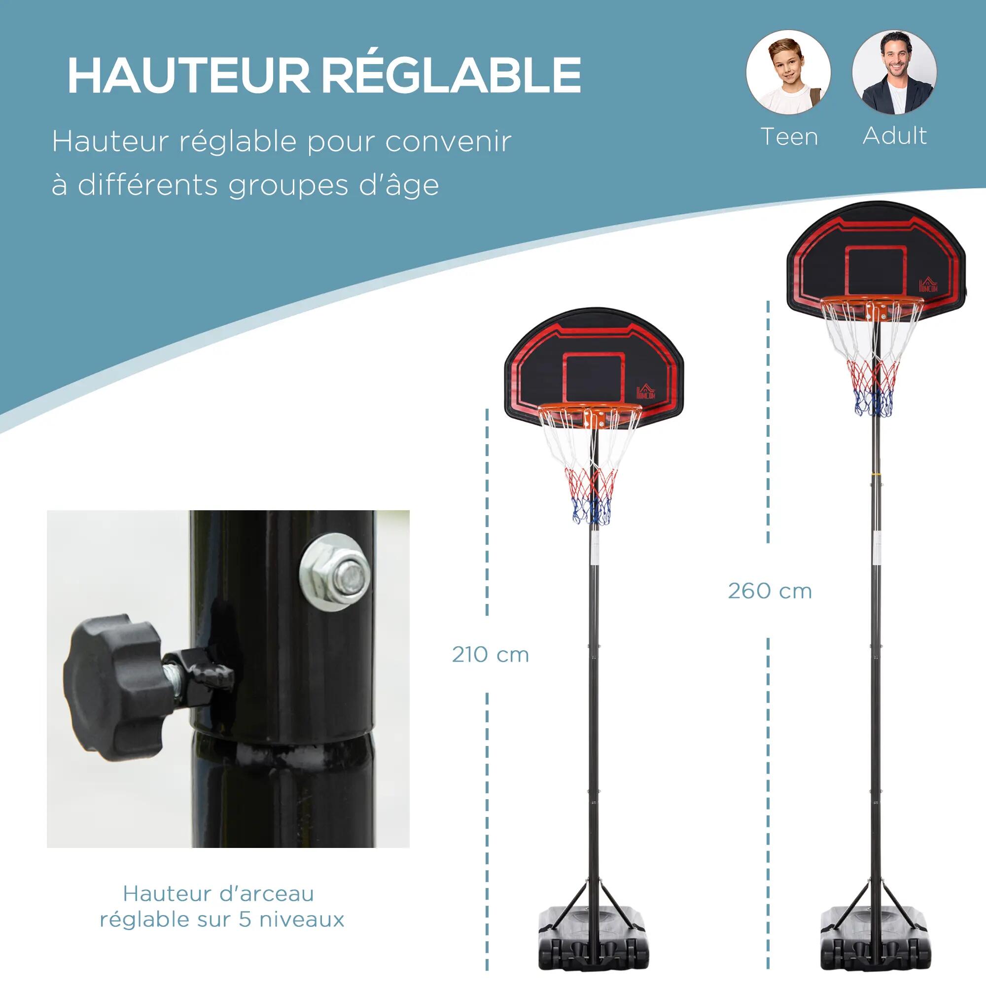 Panier de basket extérieur avec poteau panneau, base de lestage sur roulettes 6/9