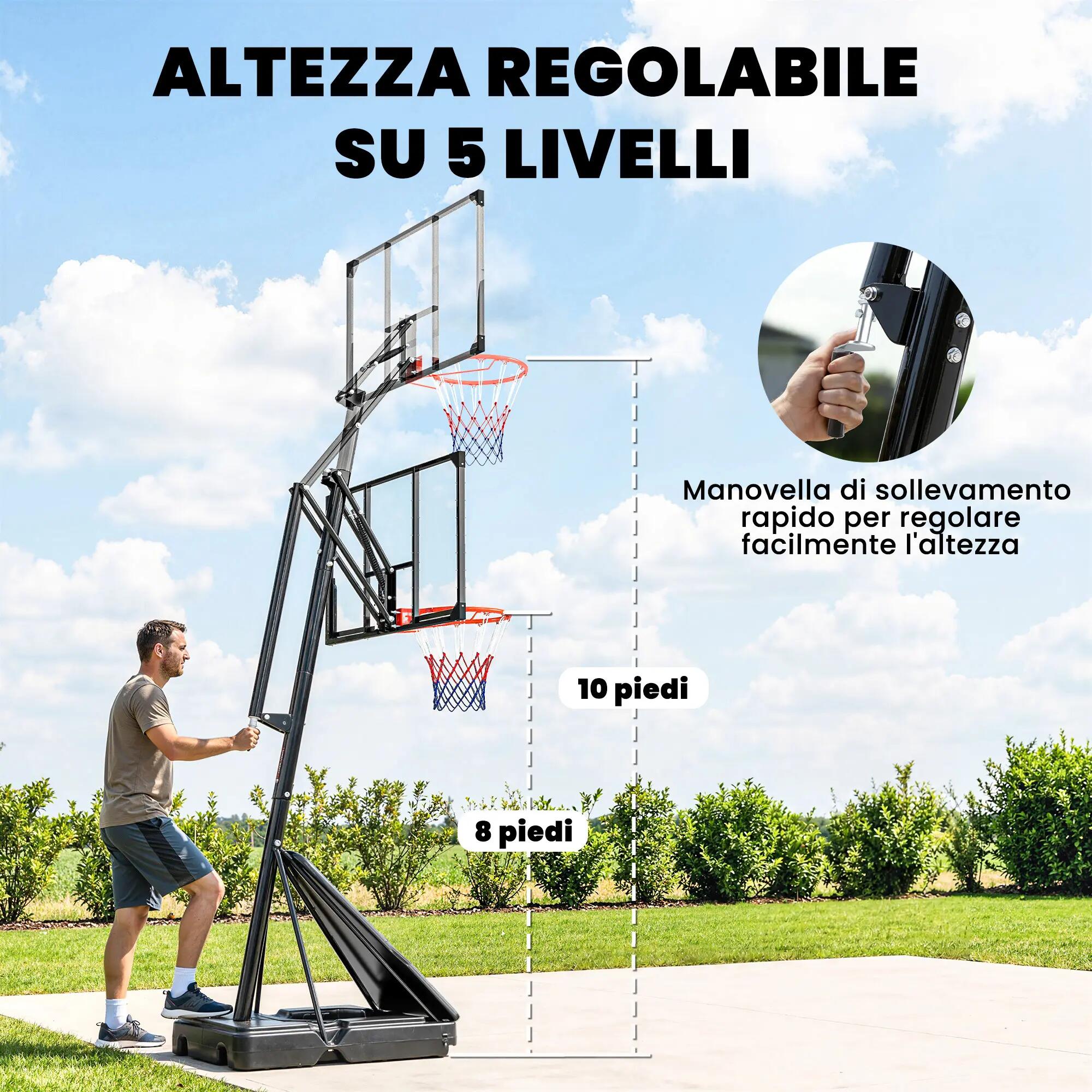 Panier de basket-ball d'extérieur avec base lestable, en acier, PE et PC 6/9