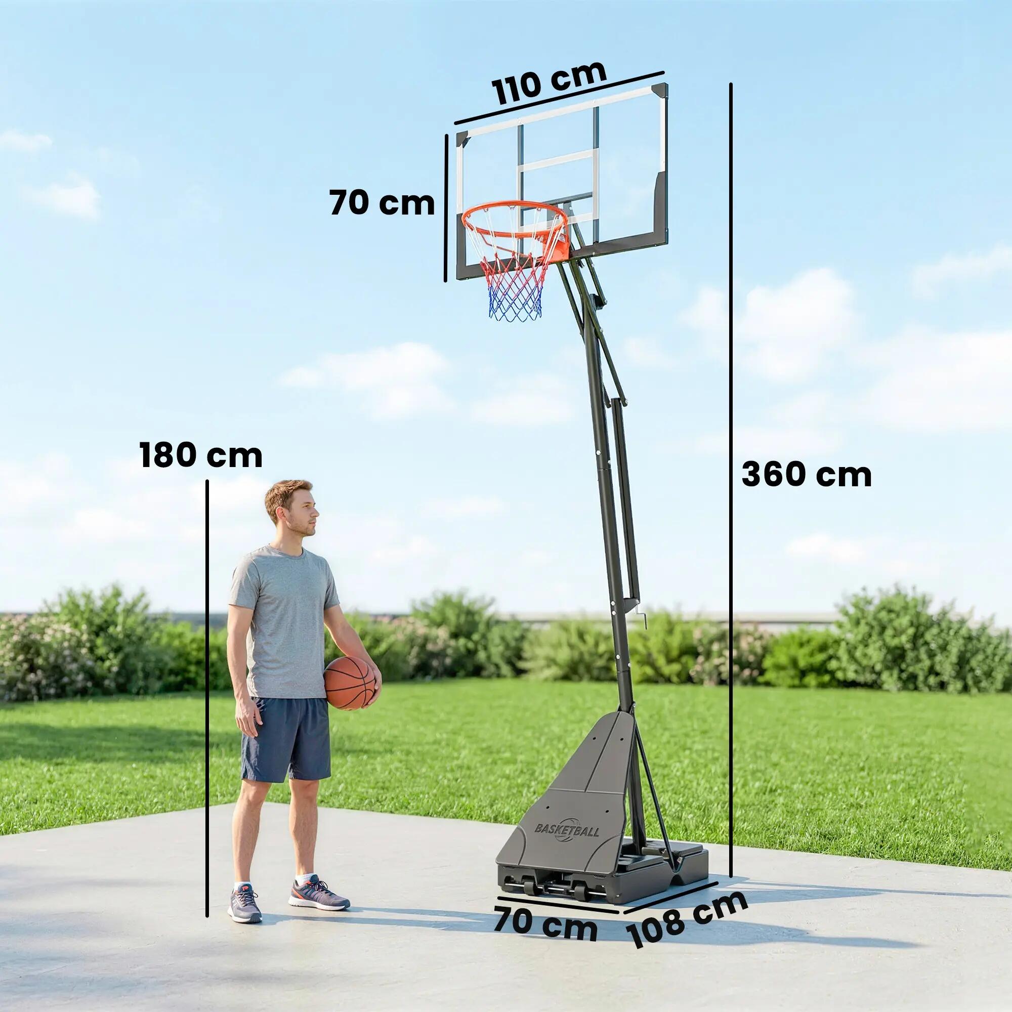 Panier de basket-ball d'extérieur avec base lestable, en acier, PE et PC 5/9