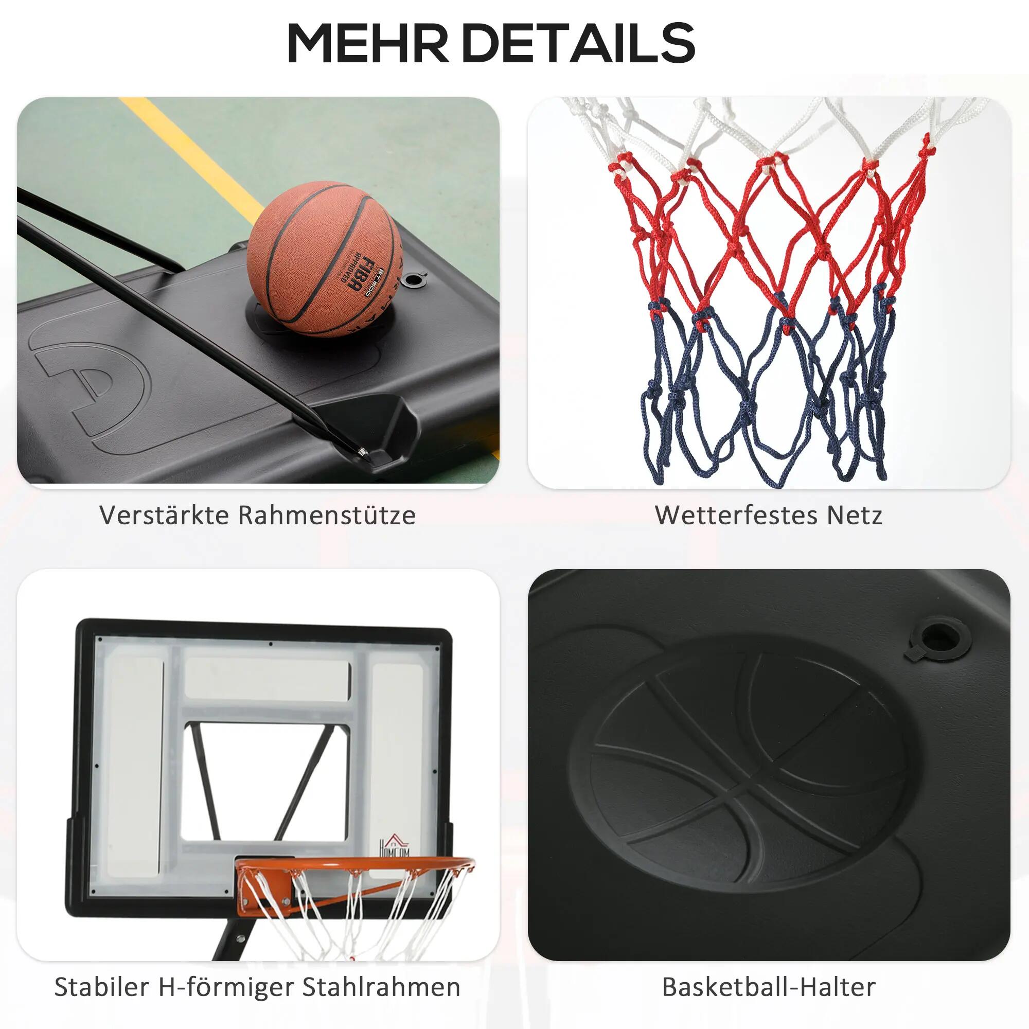 Panier de basket mobile à roulettes, réglable en hauteur de 210 à 260 cm, avec 9/9