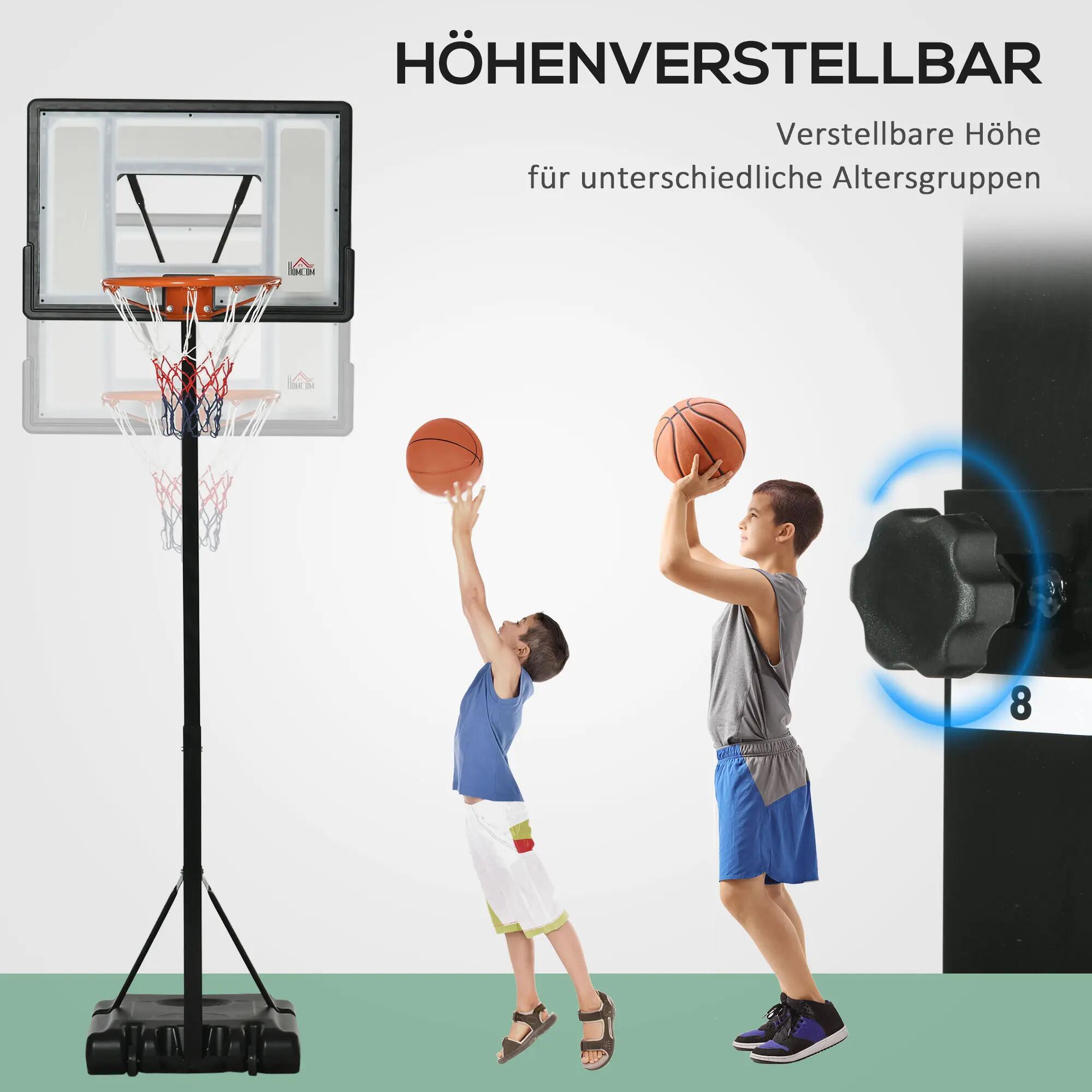 Panier de basket mobile à roulettes, réglable en hauteur de 210 à 260 cm, avec 6/9