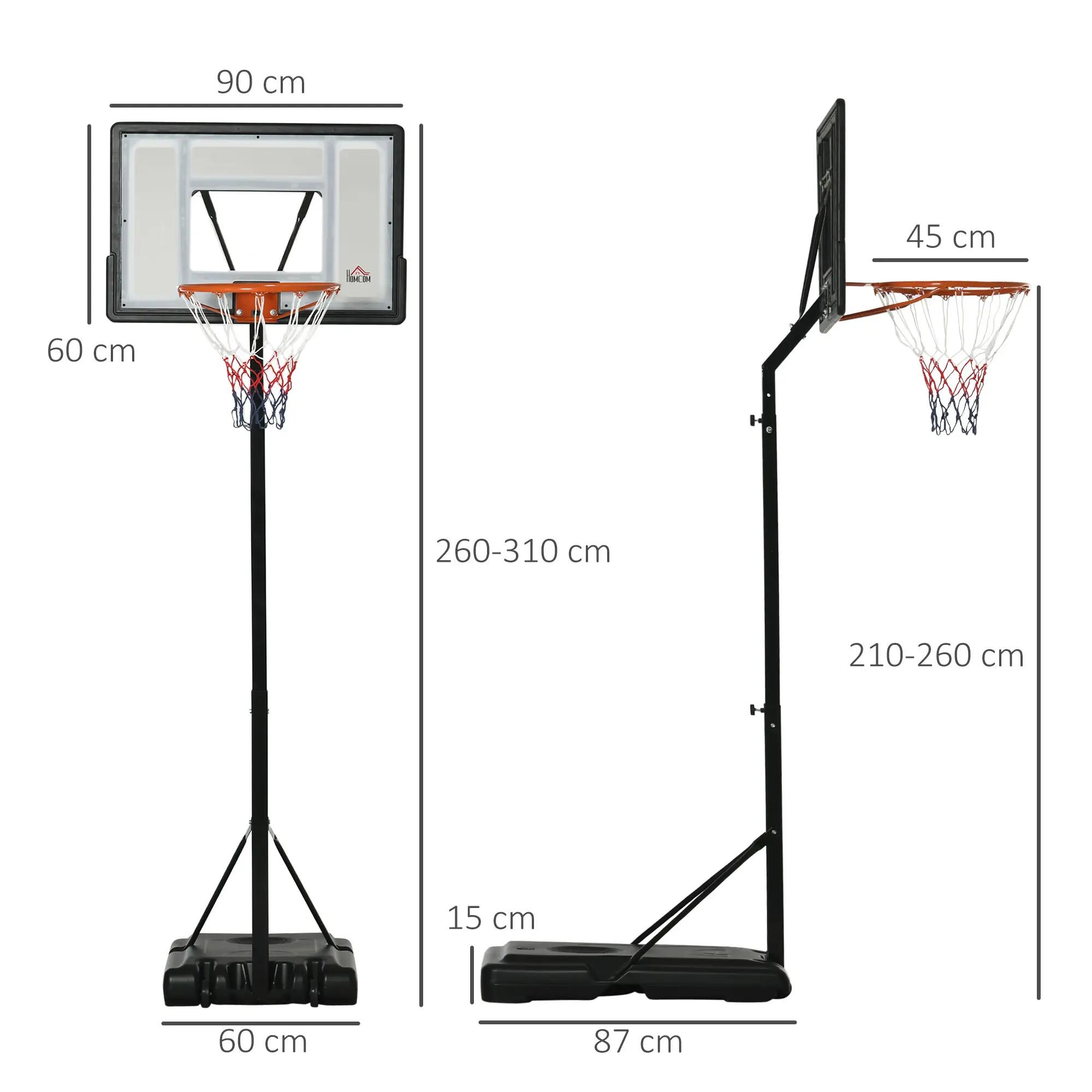 Panier de basket mobile à roulettes, réglable en hauteur de 210 à 260 cm, avec 5/9