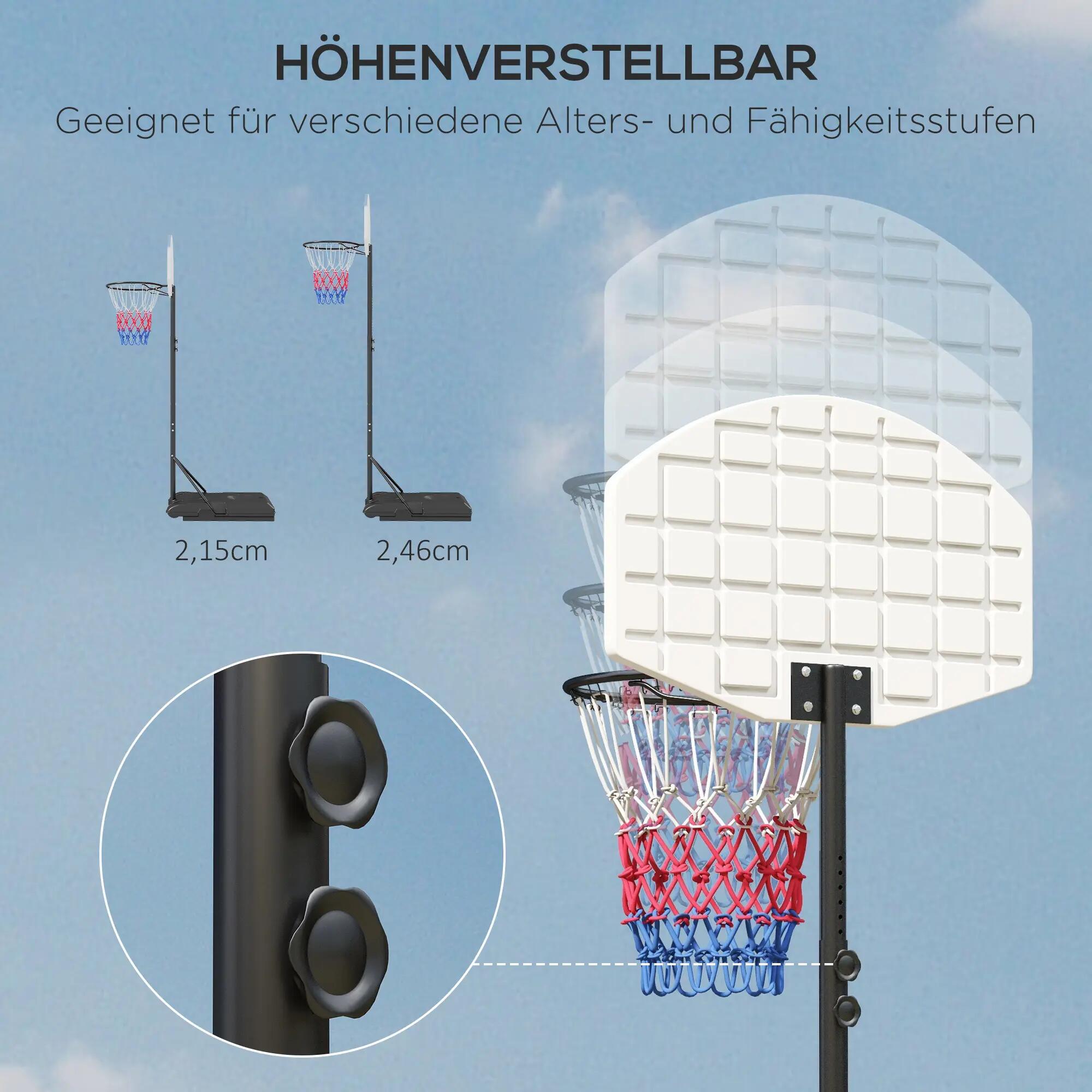Panier de basket-ball réglable en hauteur, autoportant, avec filet et roulettes, 7/9