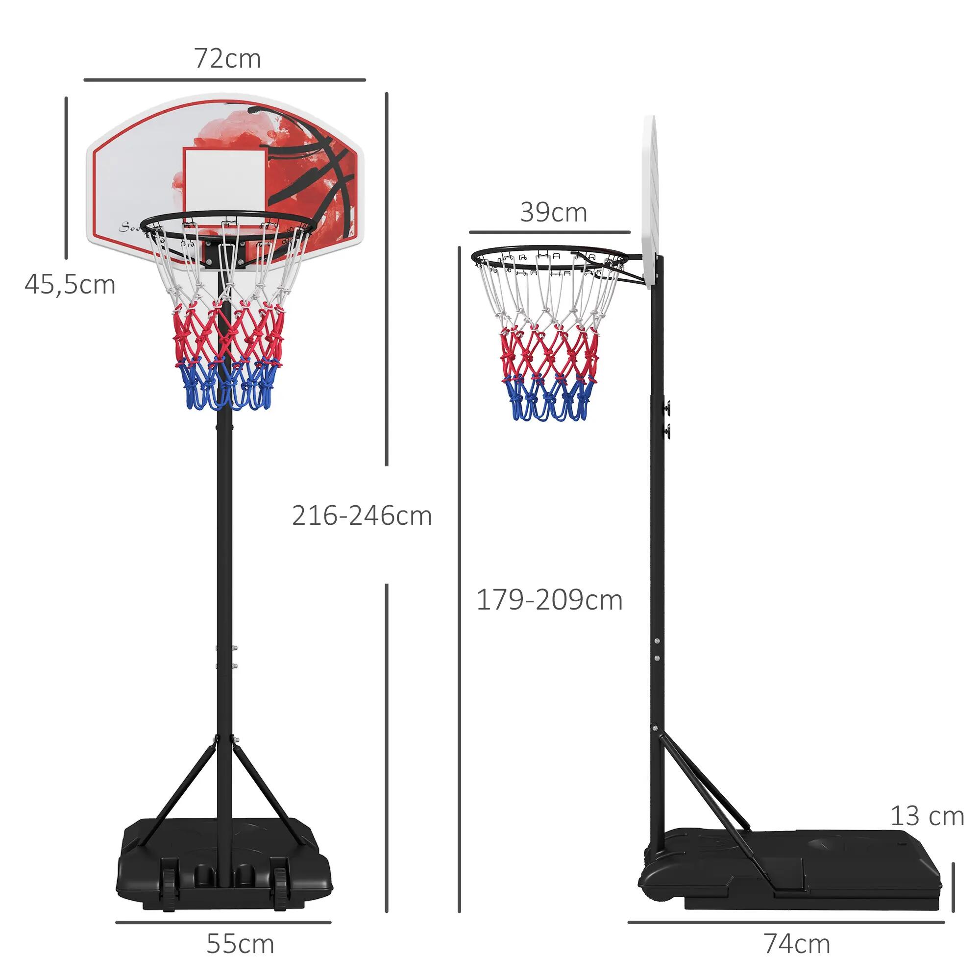 Panier de basket-ball réglable en hauteur, autoportant, avec filet et roulettes, 5/9