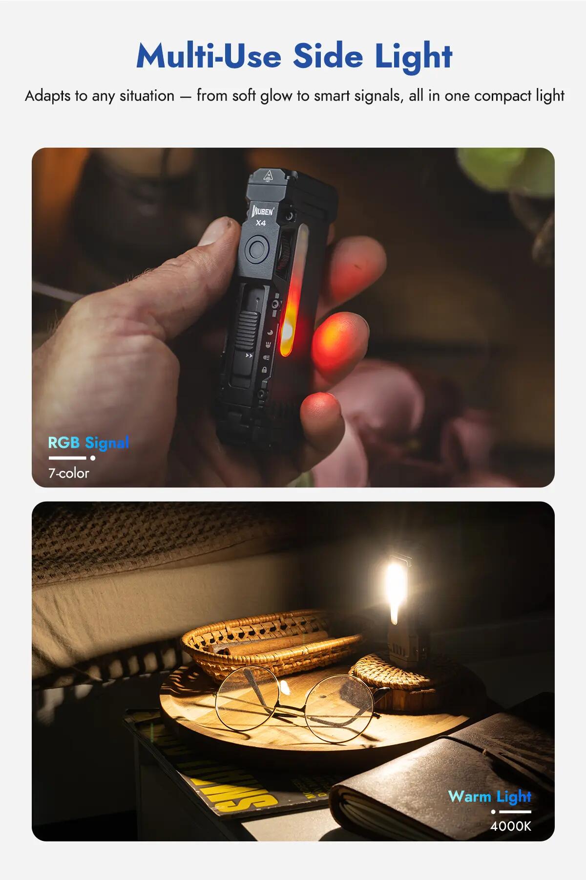 WUBEN X4 LED-Taschenlampe 1500 Lumen mit RGB-Seitenlicht und USB-C 6/11