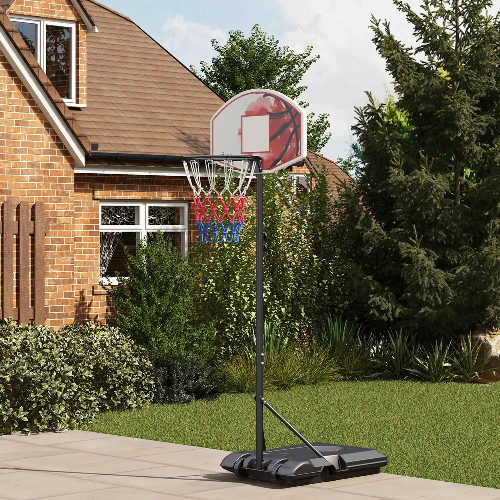 Panier de basket-ball réglable en hauteur, autoportant, avec filet et roulettes, 3/9