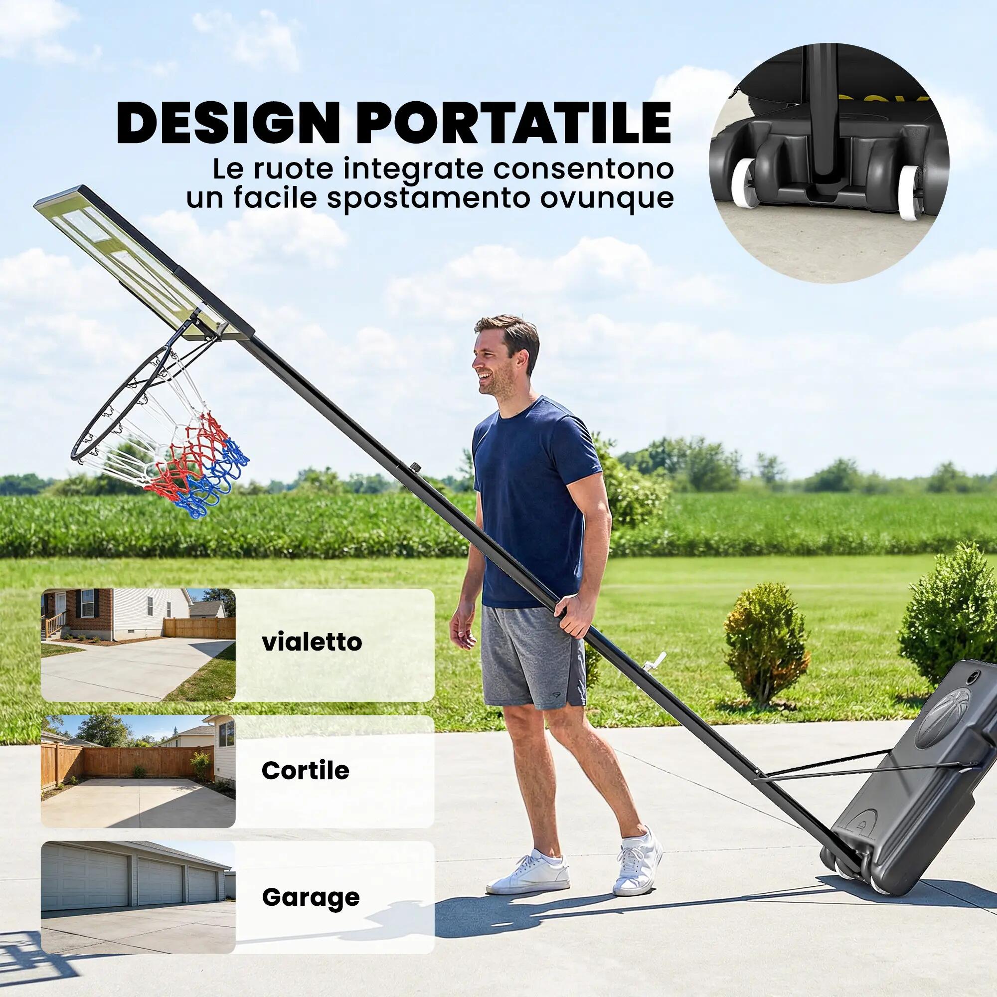 Panier de basket réglable avec base lestable et roulettes, en acier et PE 9/9