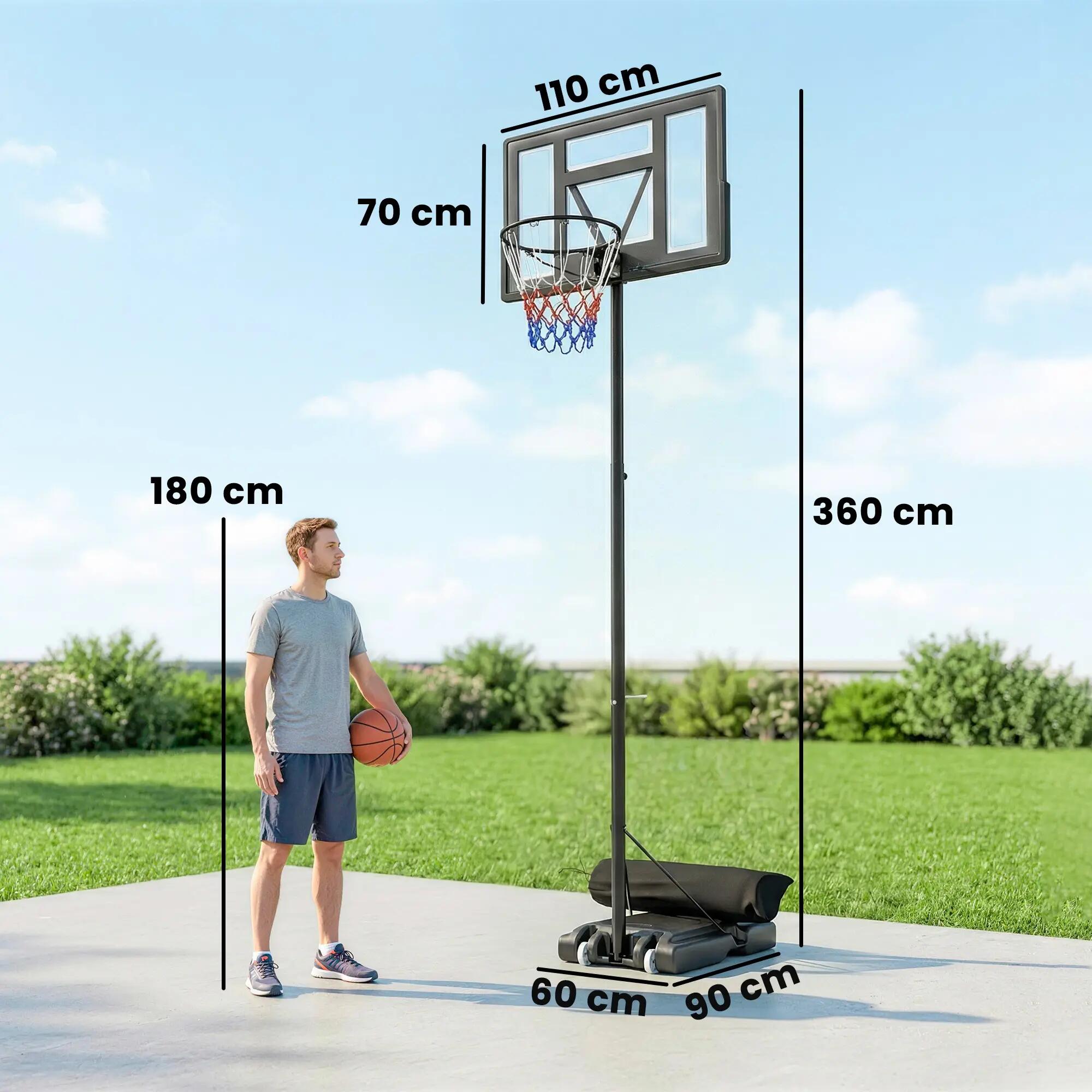 Panier de basket réglable avec base lestable et roulettes, en acier et PE 5/9