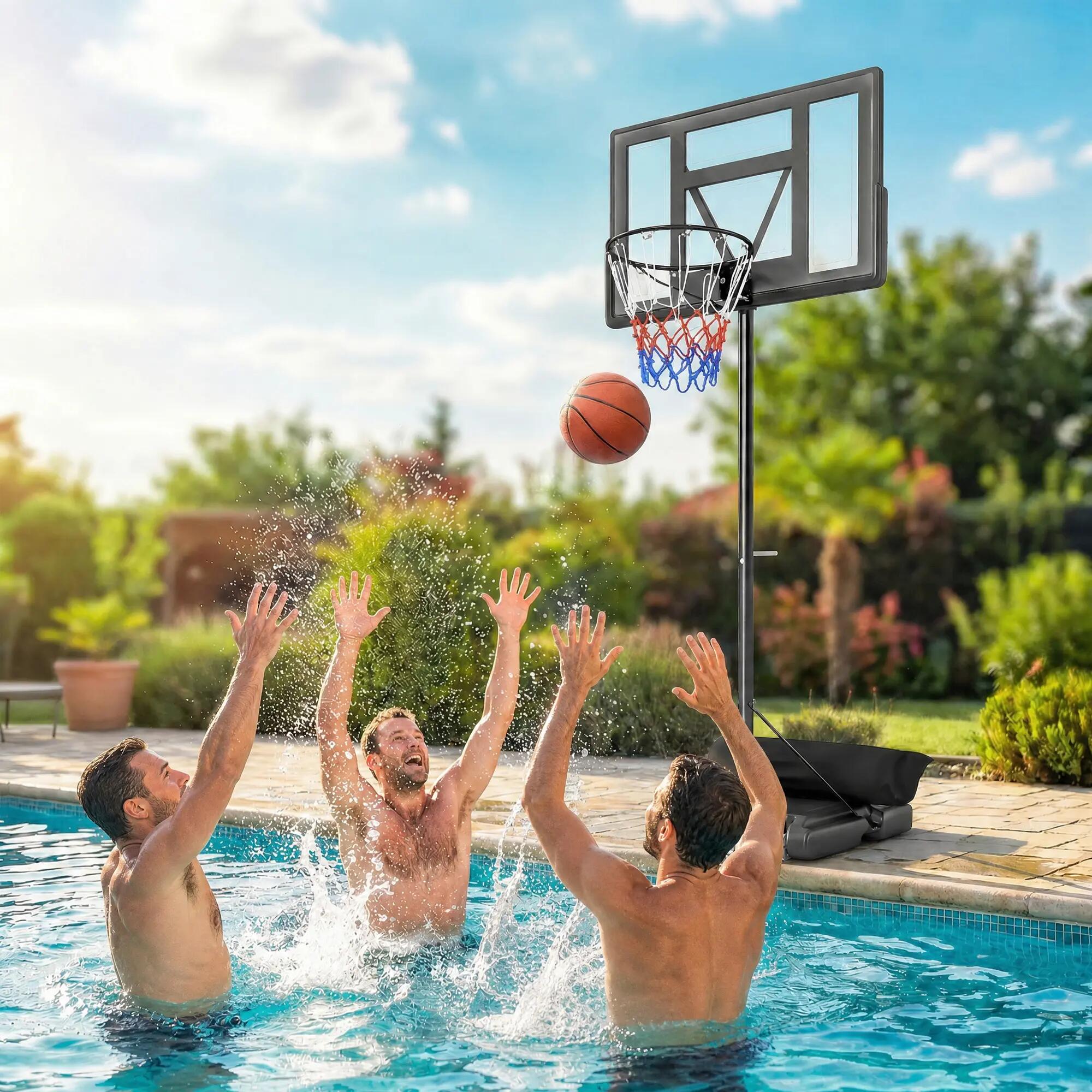 Panier de basket réglable avec base lestable et roulettes, en acier et PE 4/9