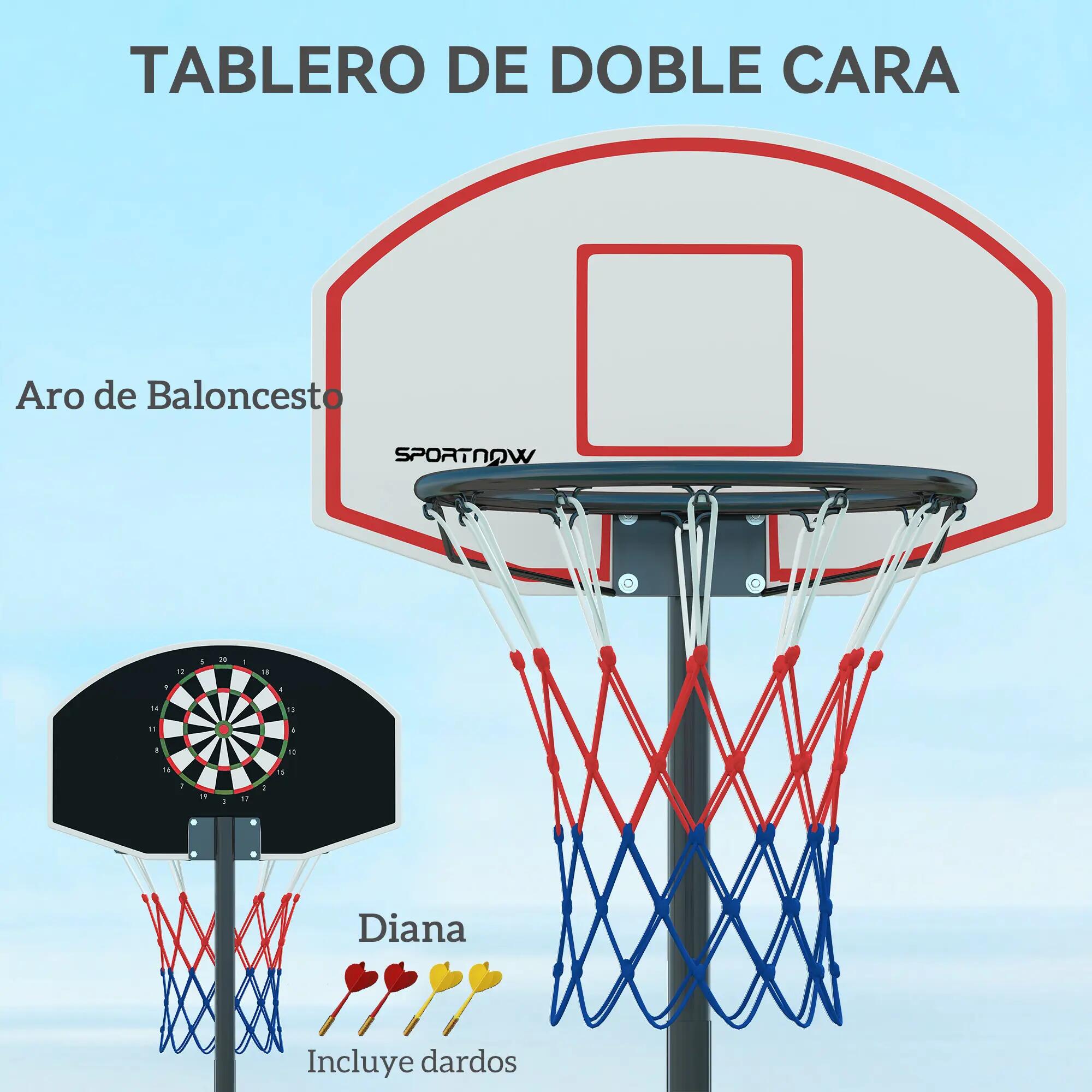 Panier de basket avec cible de fléchettes, hauteur réglable, base rechargeable 6/9