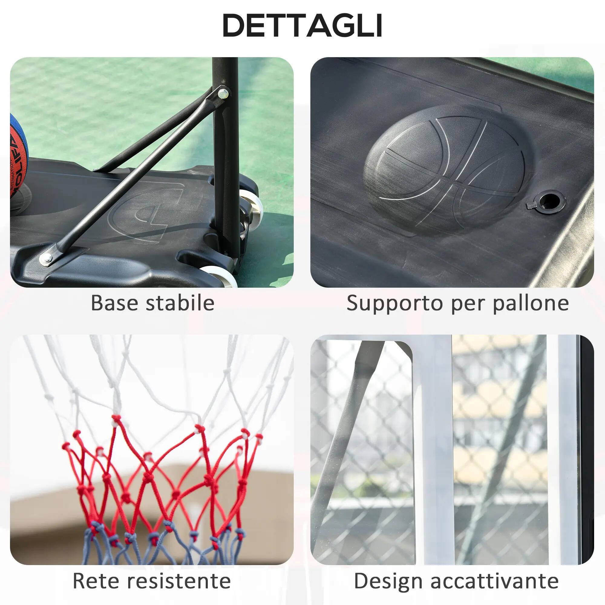 Panier de basket réglable en hauteur (160-210 cm), cadre en acier et base à 9/9