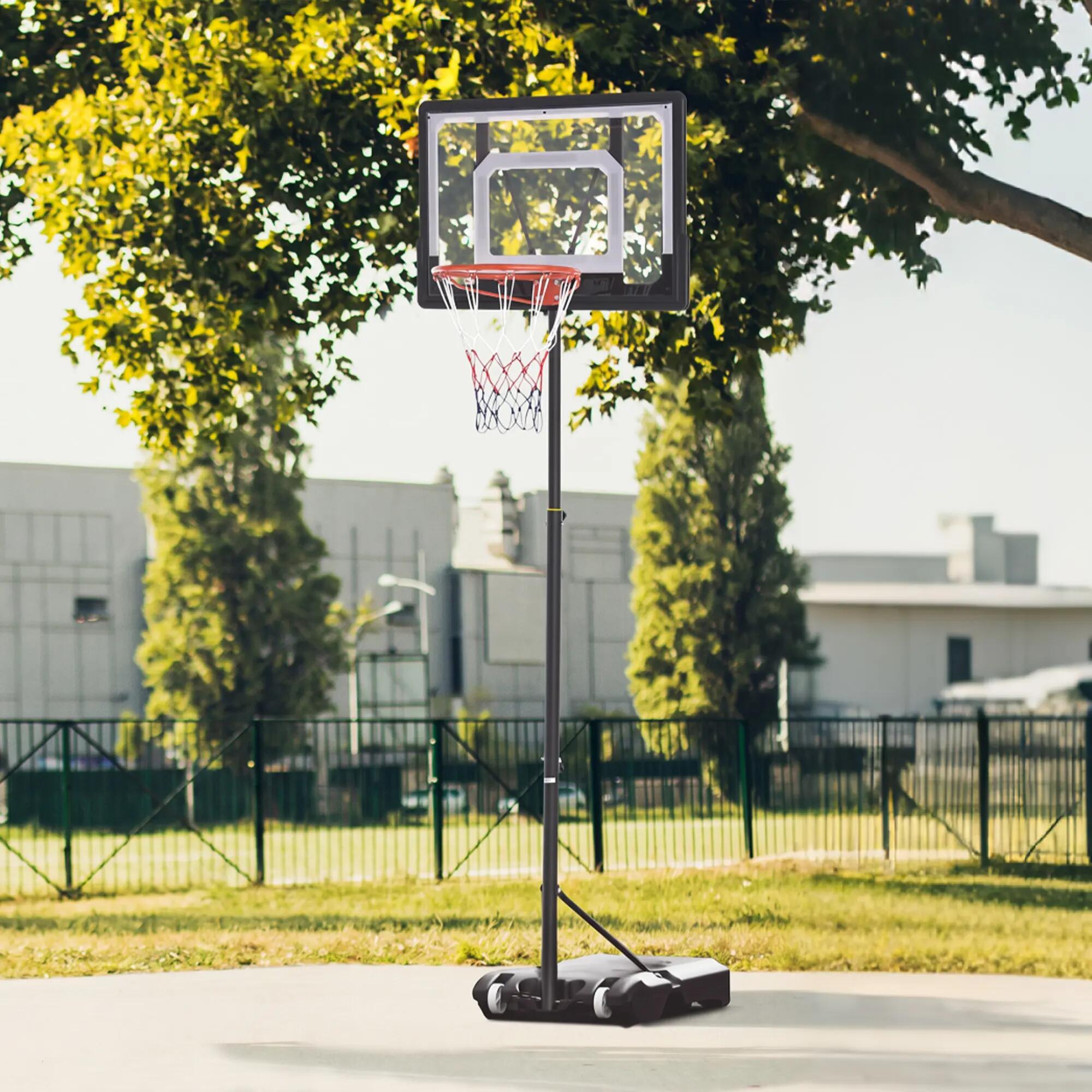 Panier de basket réglable en hauteur (160-210 cm), cadre en acier et base à 3/9