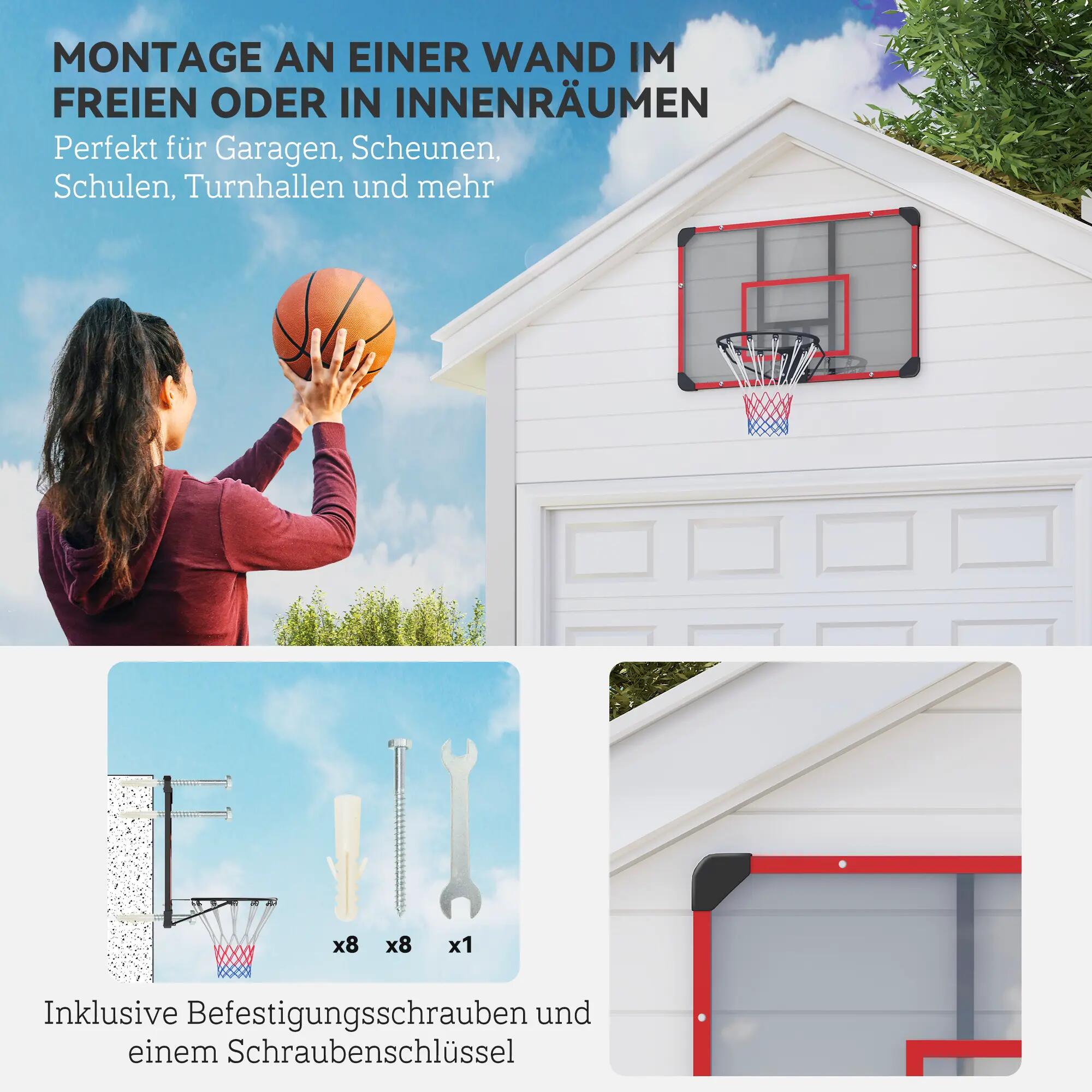 Panier de basket mural, usage intérieur/extérieur, panneau arrière robuste en 5/9