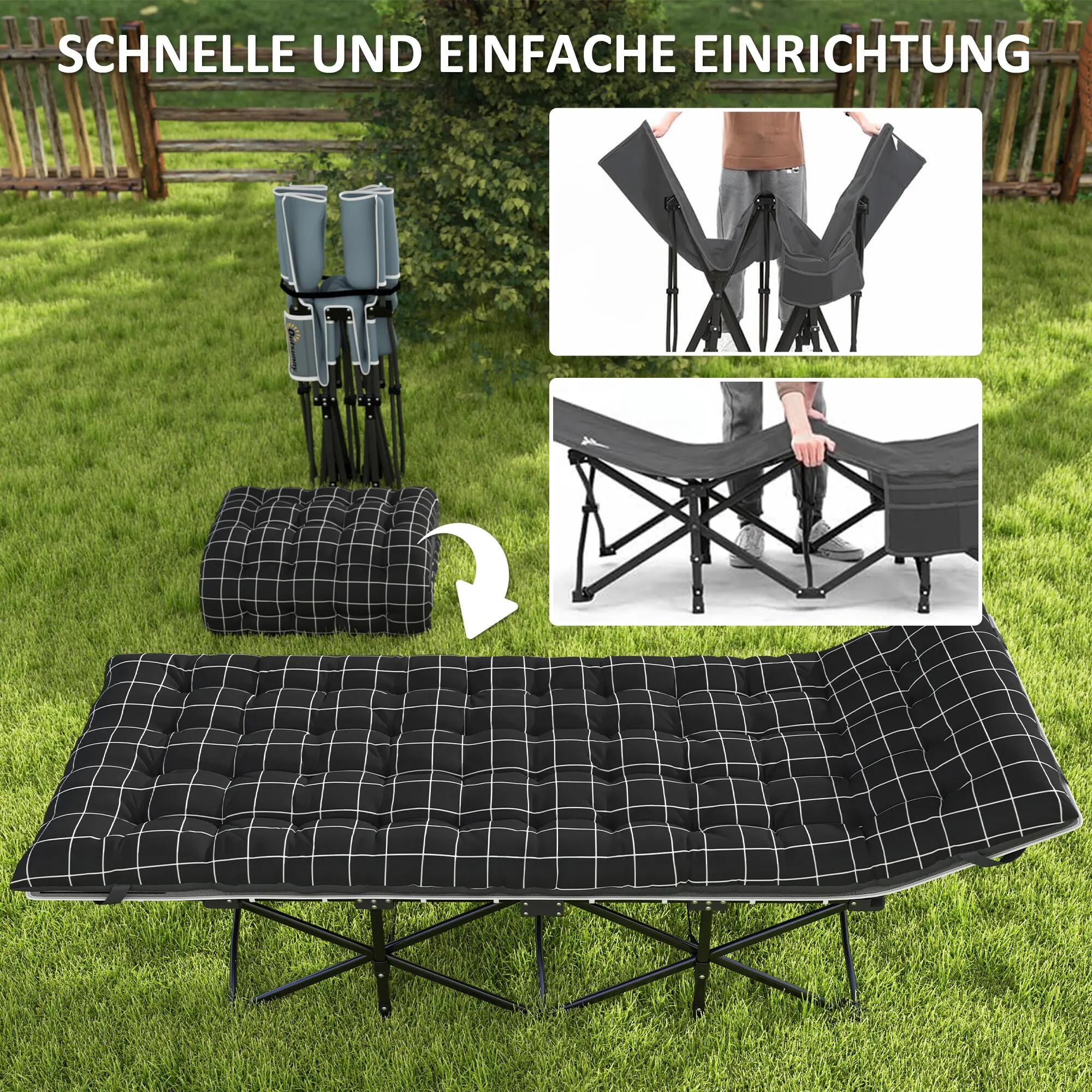 Lit de camp pliant avec matelas, ergonomique, cadre en métal, noir 9/9
