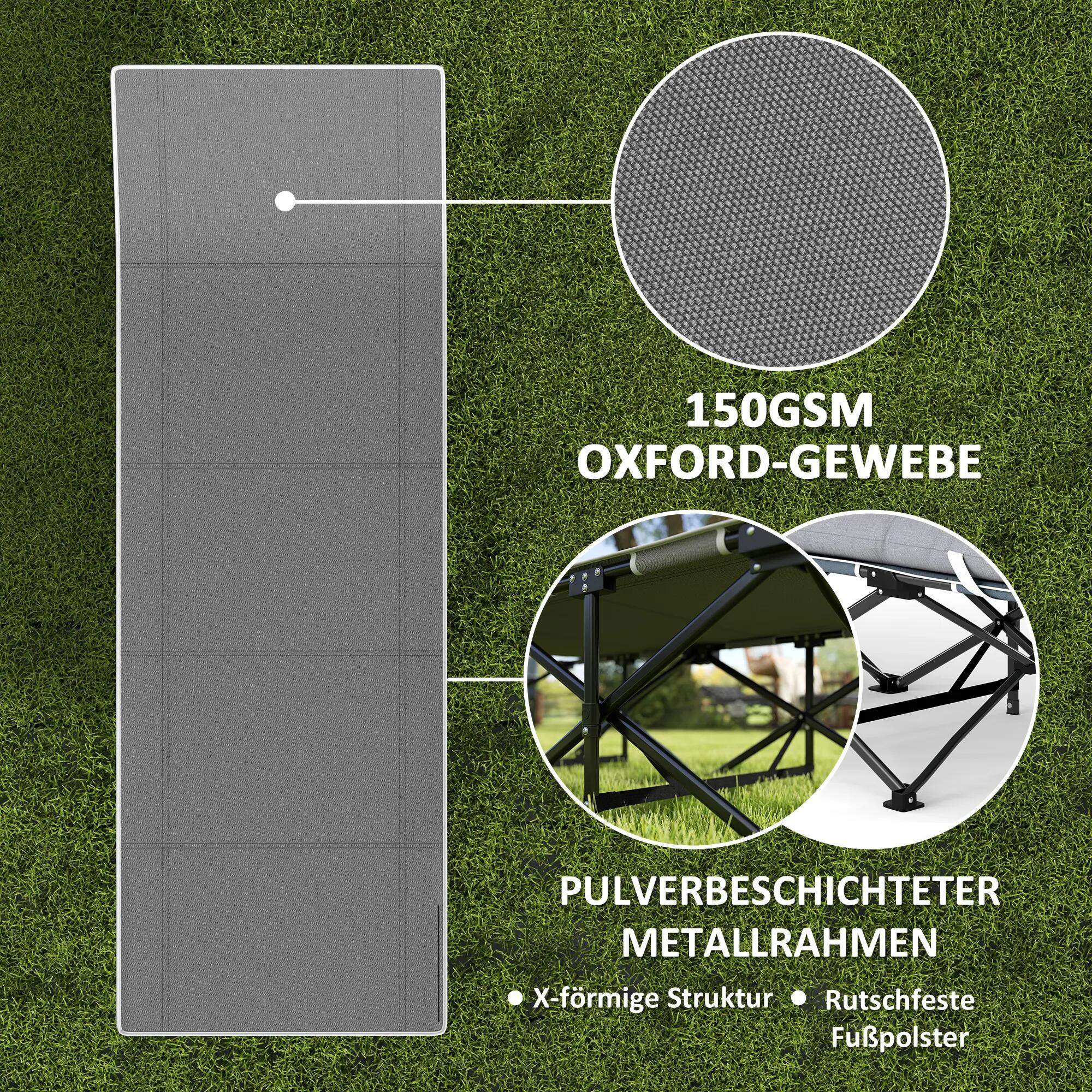 Lit de camp pliant avec matelas, ergonomique, cadre en métal, noir 8/9