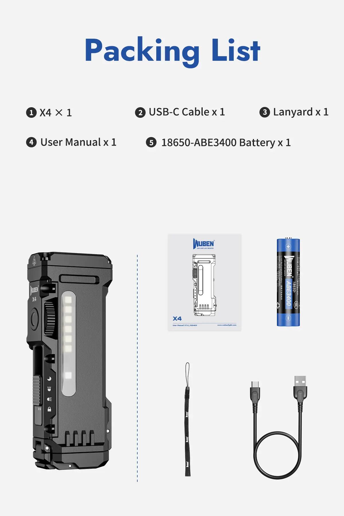WUBEN X4 LED-Taschenlampe 1500 Lumen mit RGB-Seitenlicht und USB-C 11/11