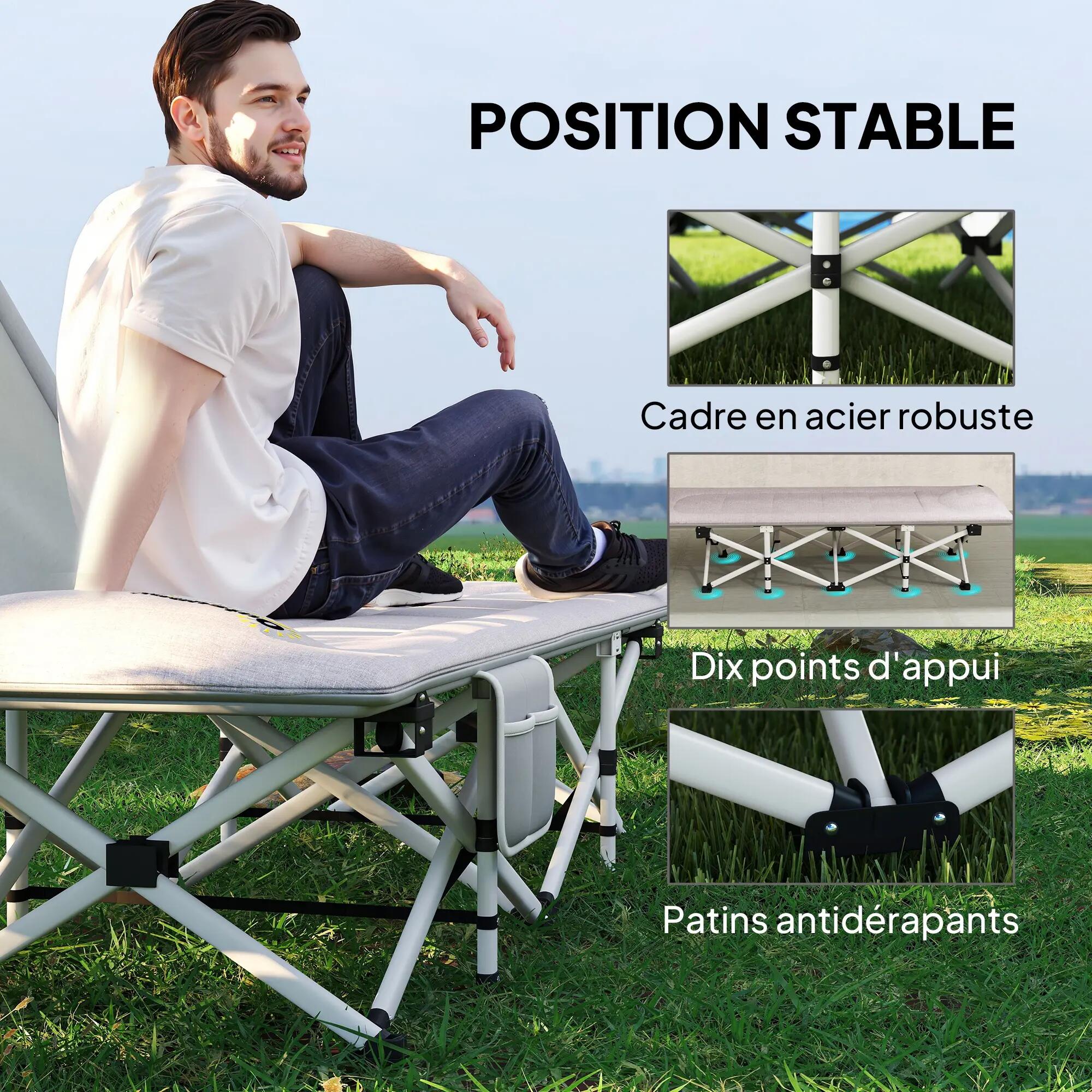 Lit de camping pliable avec matelas transat chaise longue sac de rangement 9/9