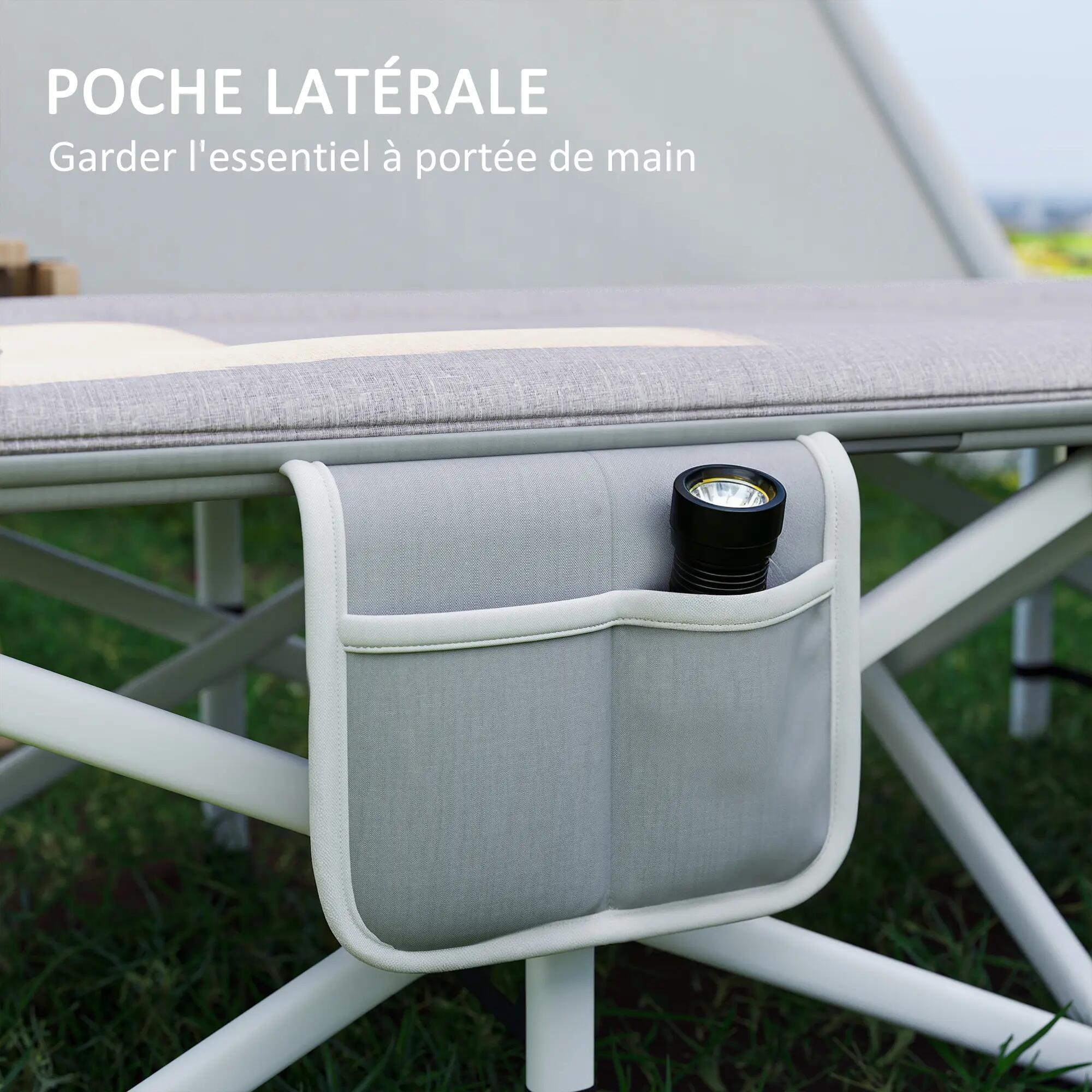 Lit de camping pliable avec matelas transat chaise longue sac de rangement 8/9