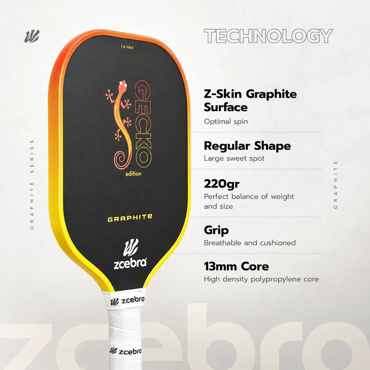 Raquette de Pickleball JAUNE de la série Graphite de Zcebra 2/7