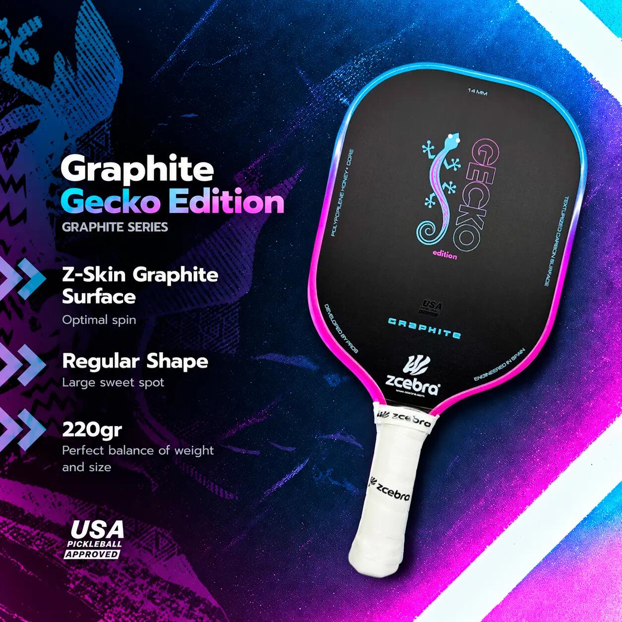 Raquette de pickleball Zcebra Graphite gecko bleu 2/5