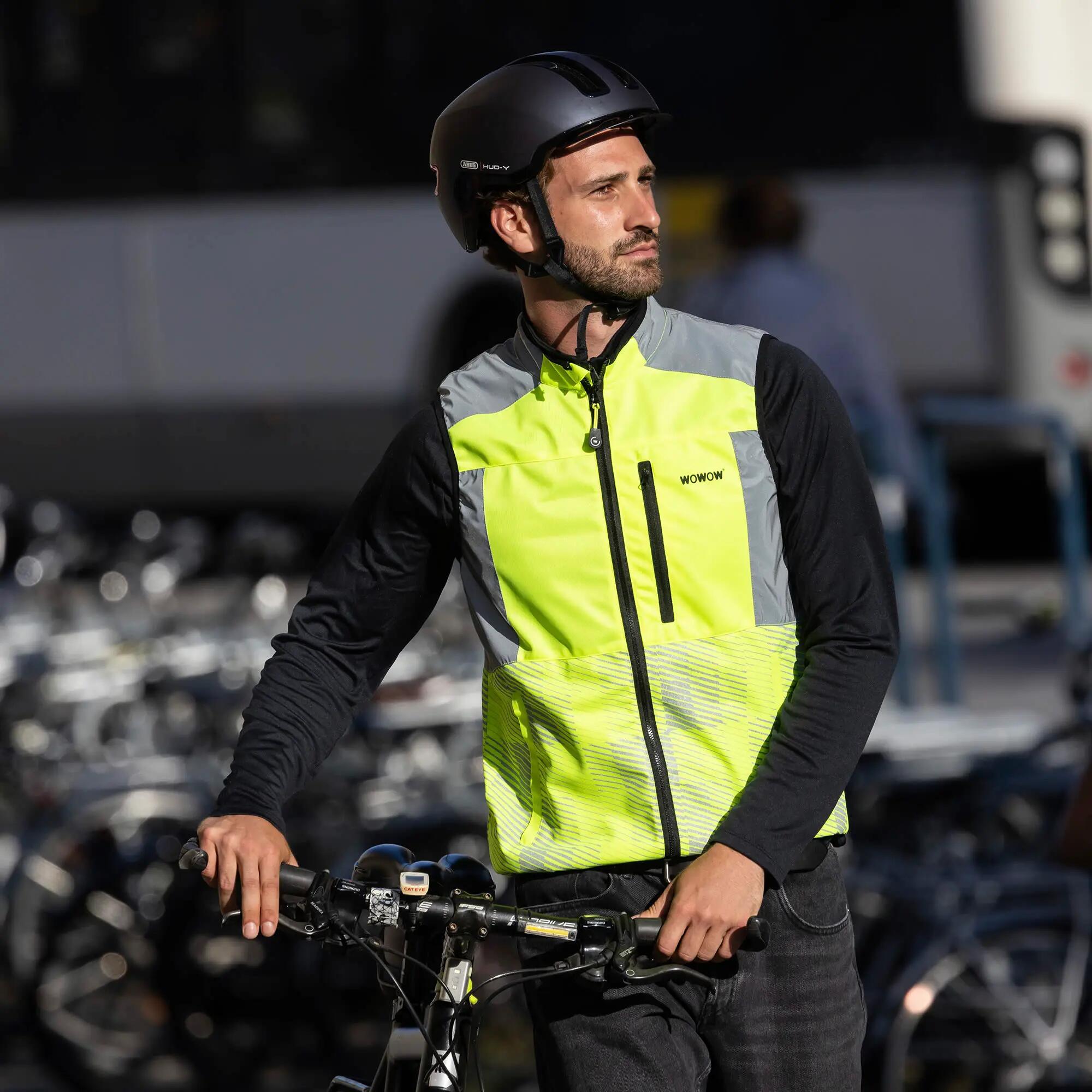 WOWOW - Chaleco ciclismo hombre mujer reflectante de malla amarillo 4/5