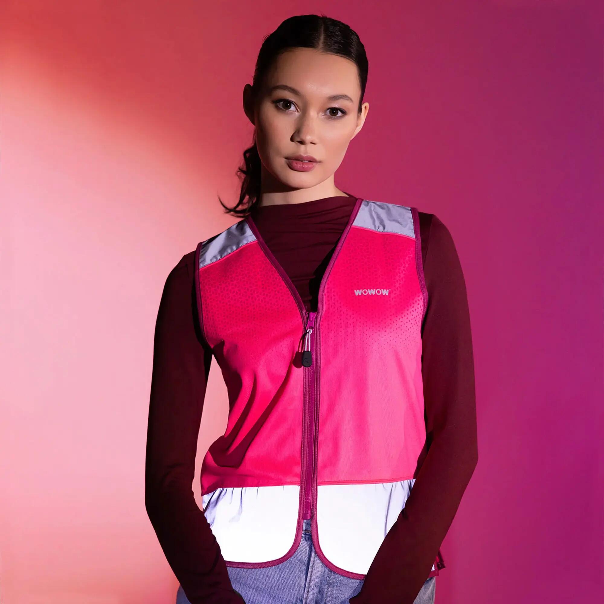 WOWOW - Dames Yara Roze Reflecterend Winddicht Fietsgilet 3/5