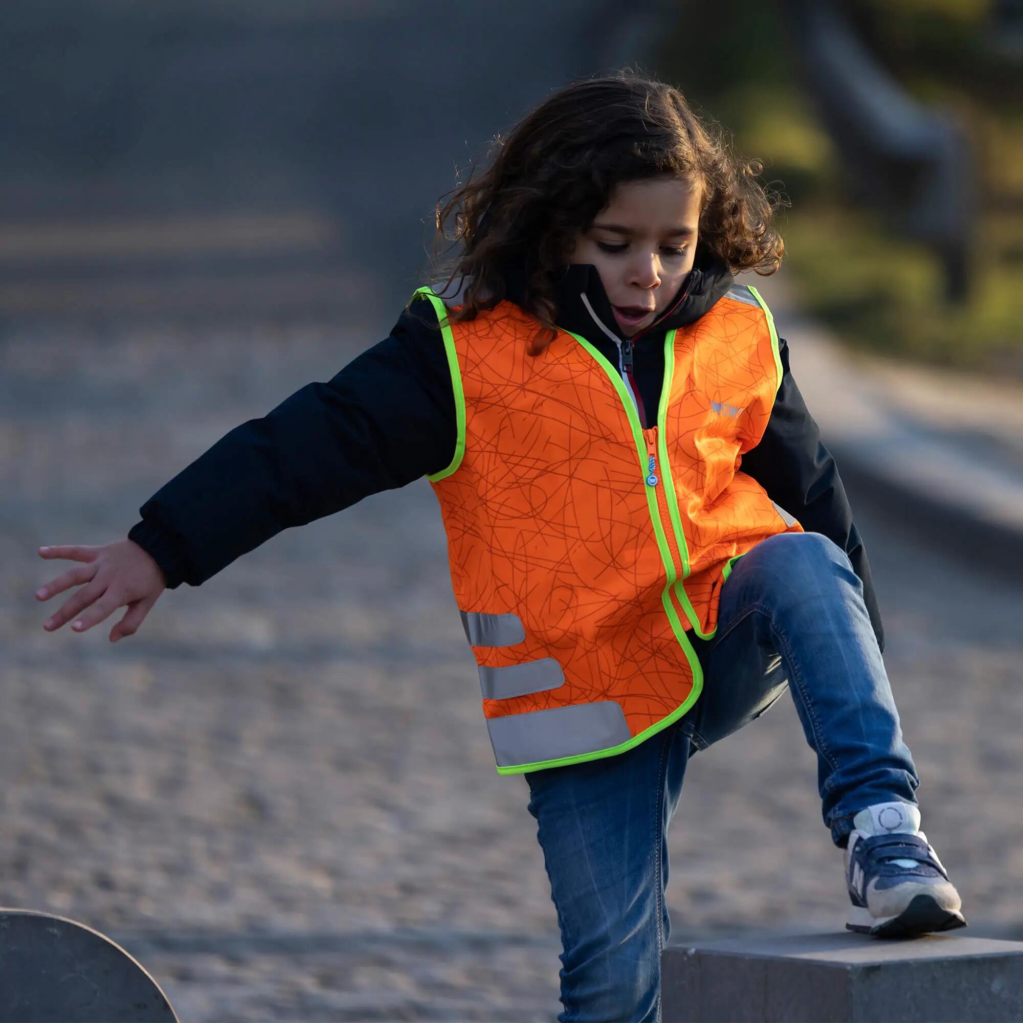 WOWOW - Chaleco niños reflectante naranja colegio con bolsillos 3/7