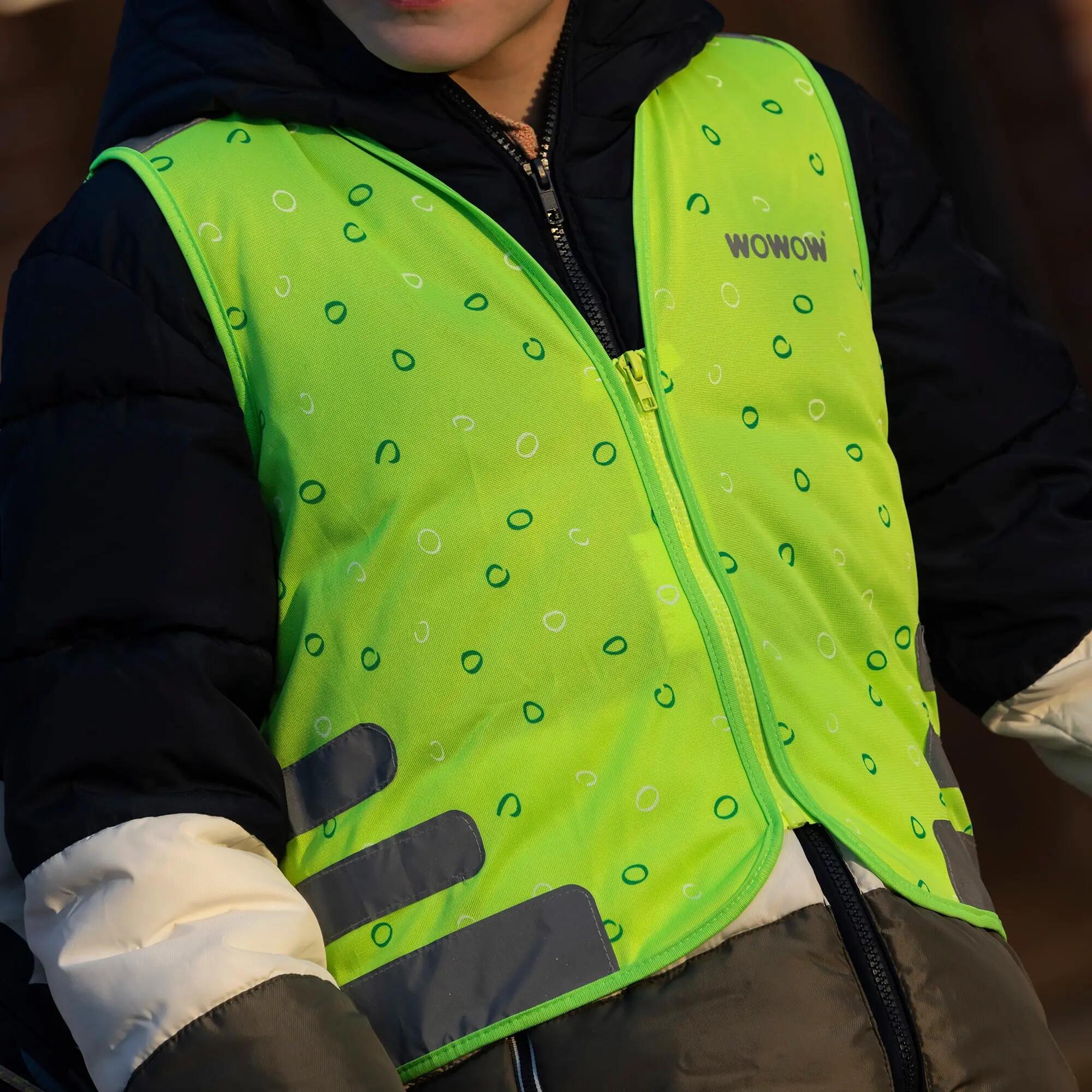WOWOW - Gilet Enfant Vert Réfléchissant Haute Visibilité École Poches 3/7
